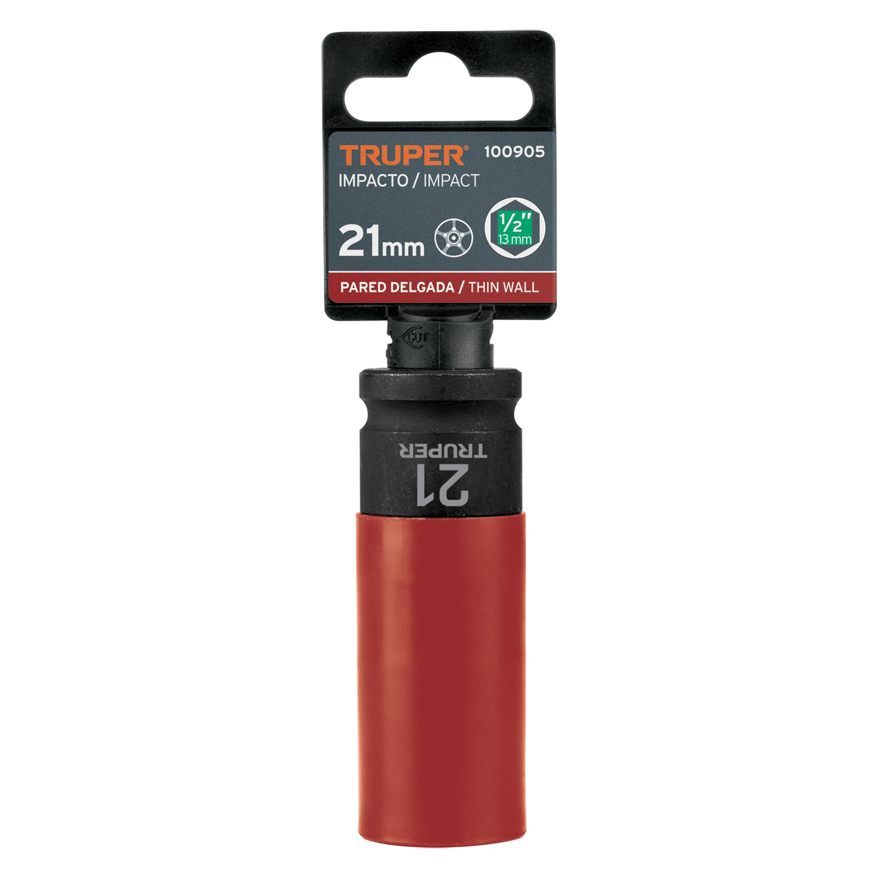 Dado largo impacto, 21mm, 6 p, protec plástica, cuadro 1/2'