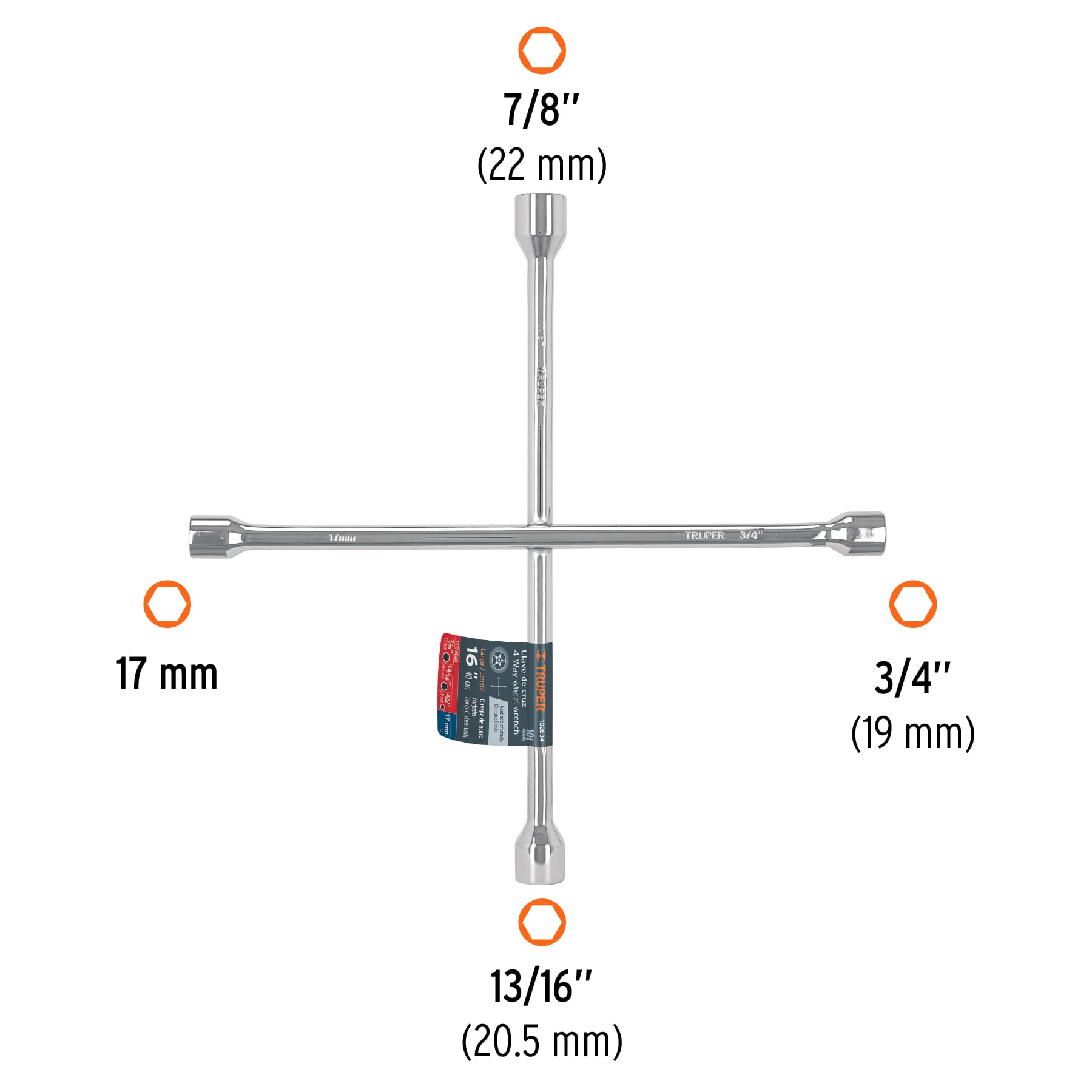 Llave de cruz 16' pulida y cromada, Truper