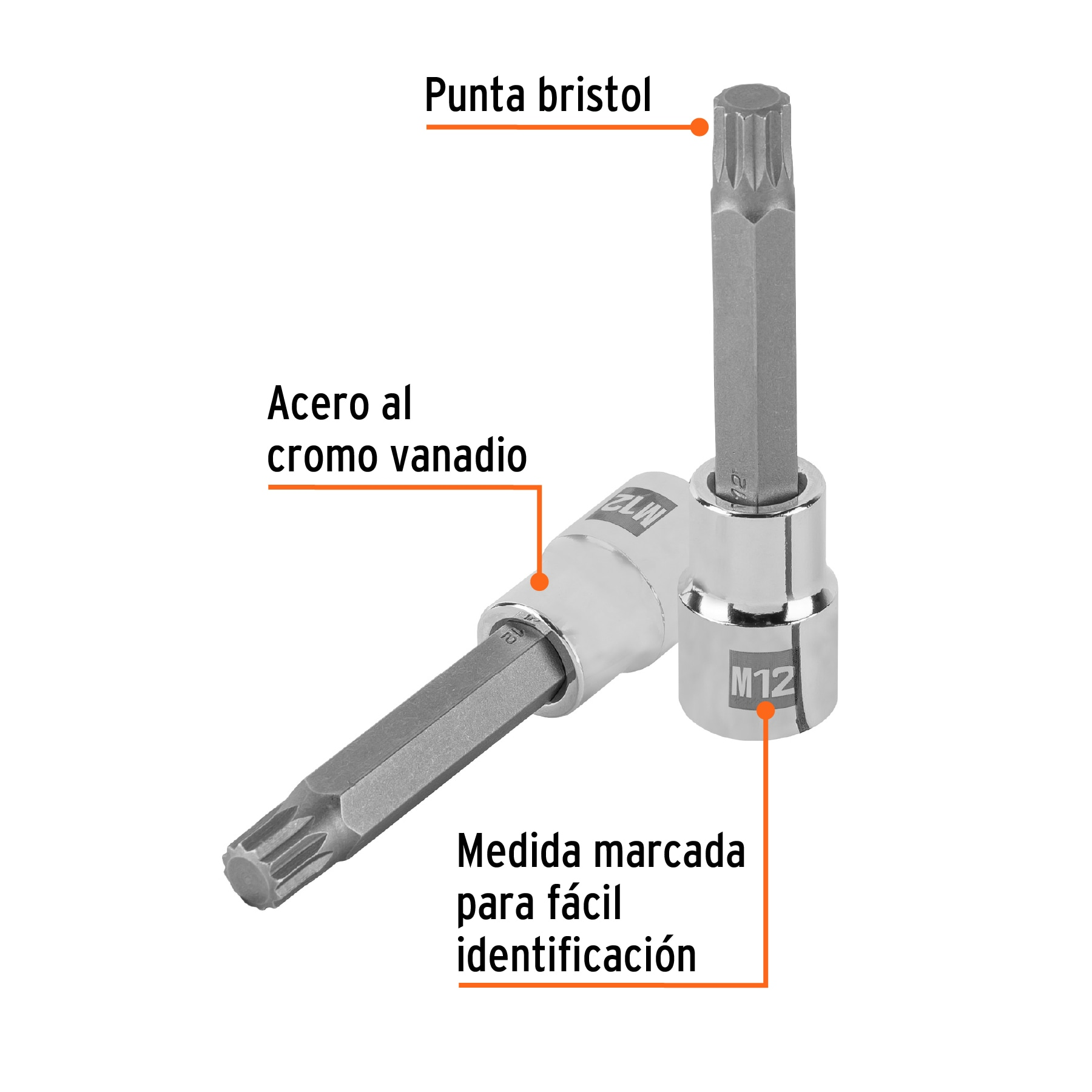 Dado punta larga bristol M12x100mm, cuadro 1/2'