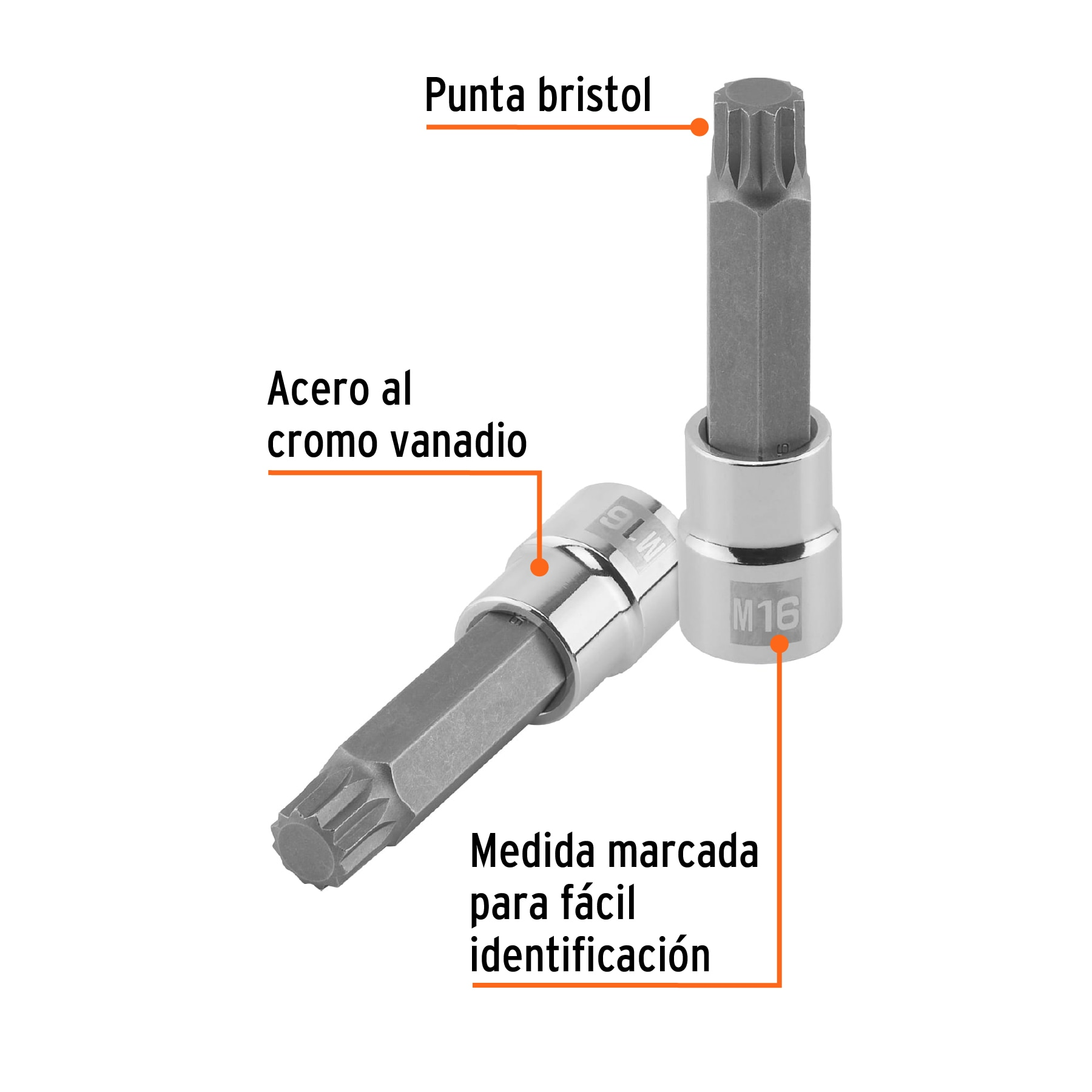 Dado punta larga bristol M16x100mm, cuadro 1/2'