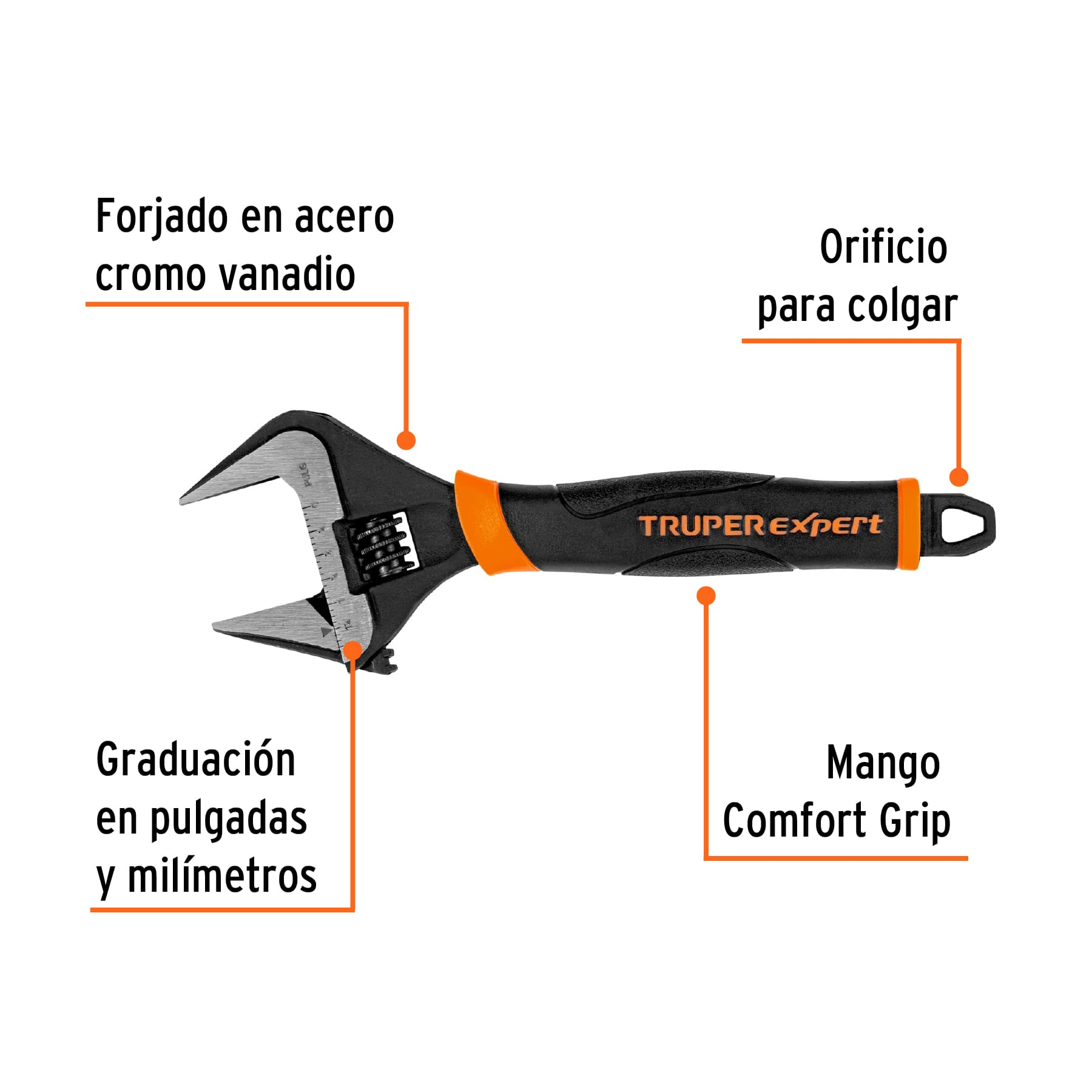 Llave ajustable boca ancha 8', Truper Expert