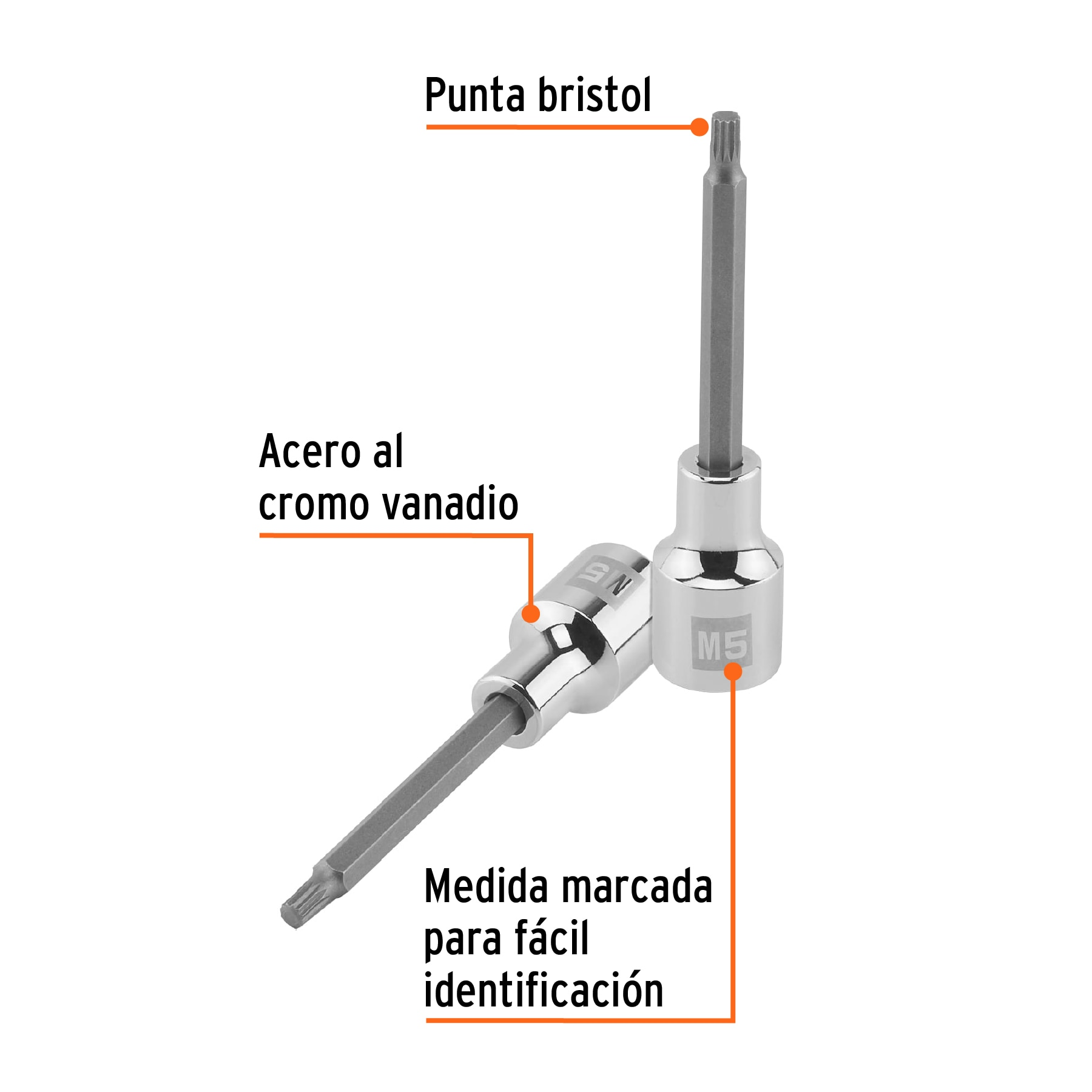 Dado punta larga bristol M5x100mm, cuadro 1/2'
