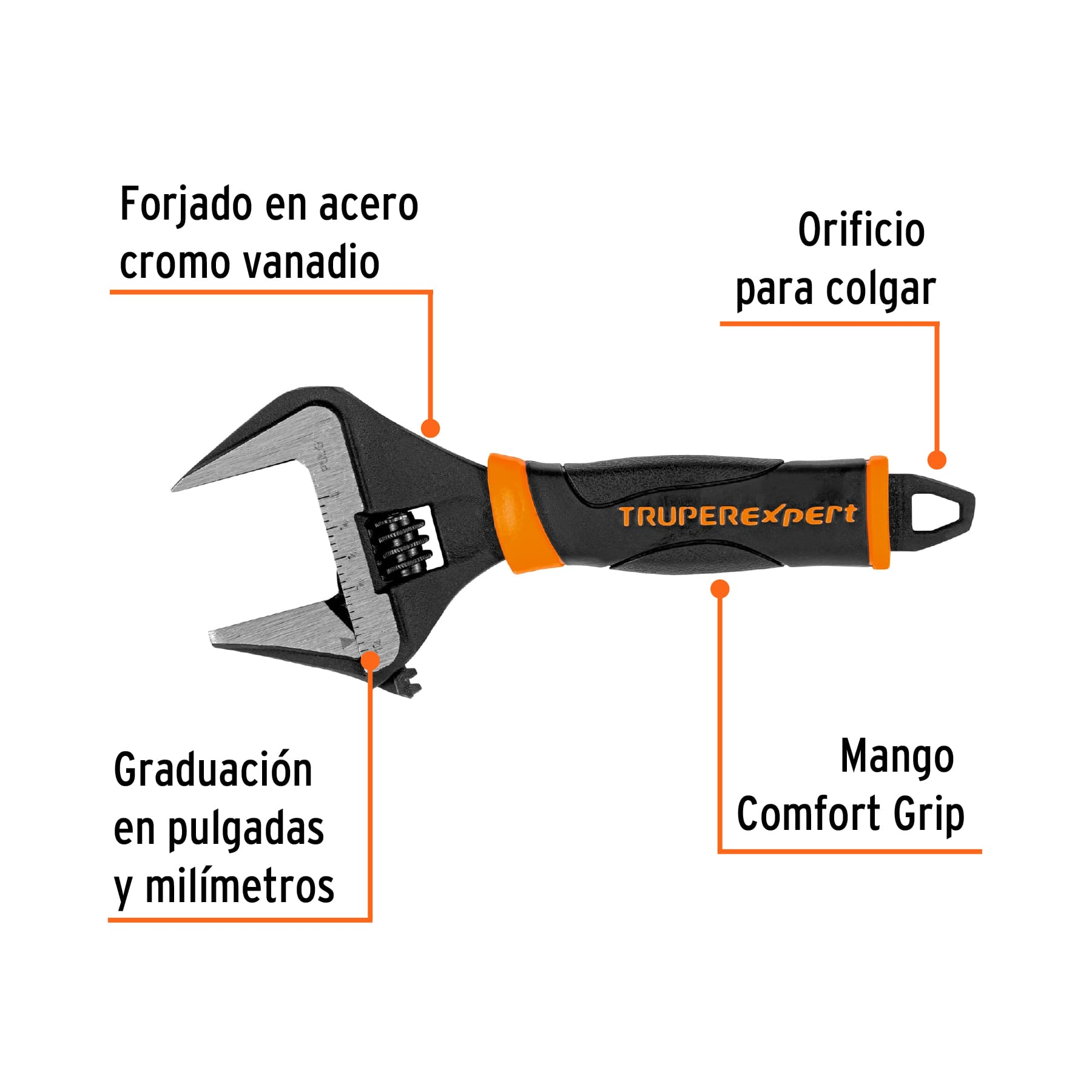 Llave ajustable boca ancha 6', Truper Expert