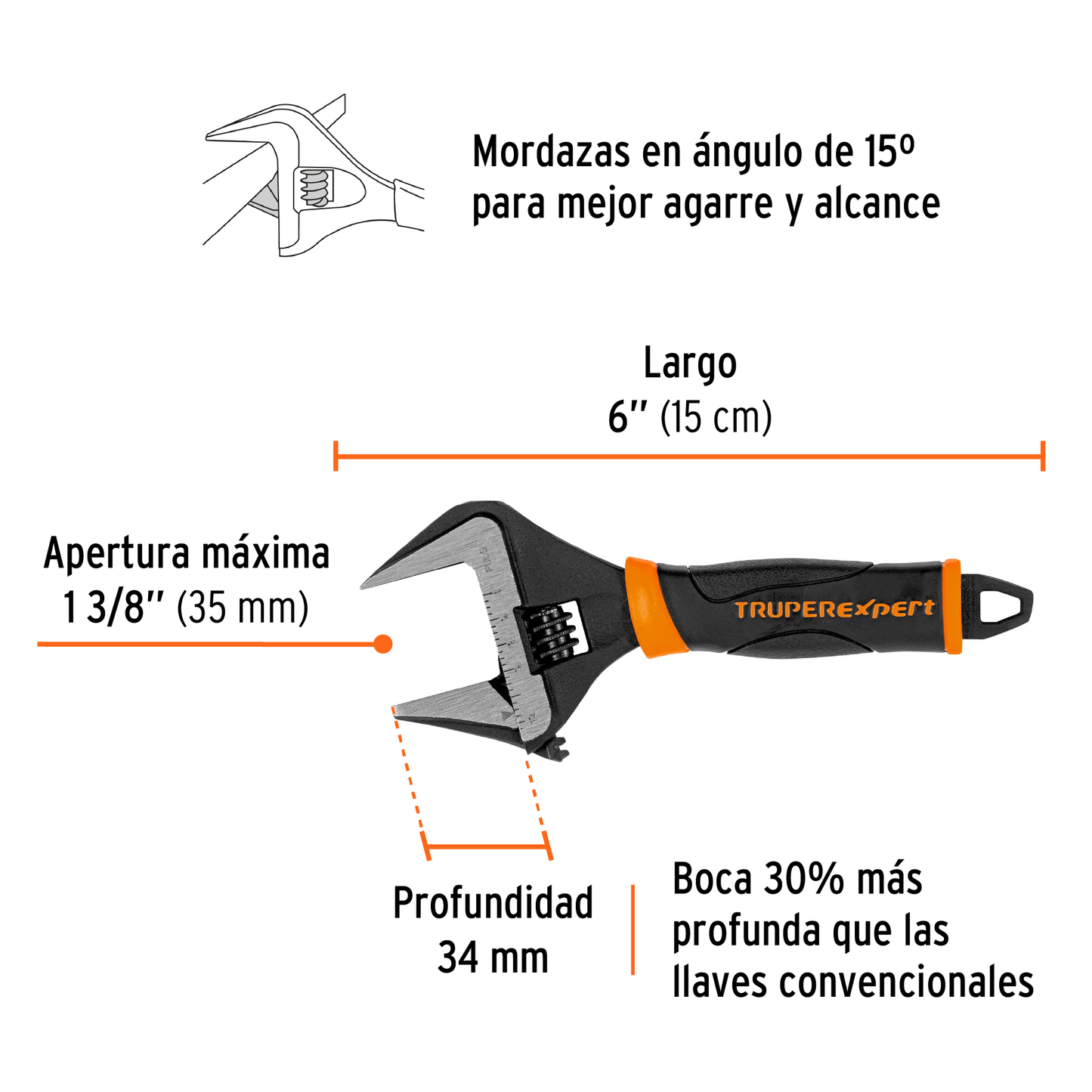 Llave ajustable boca ancha 6', Truper Expert
