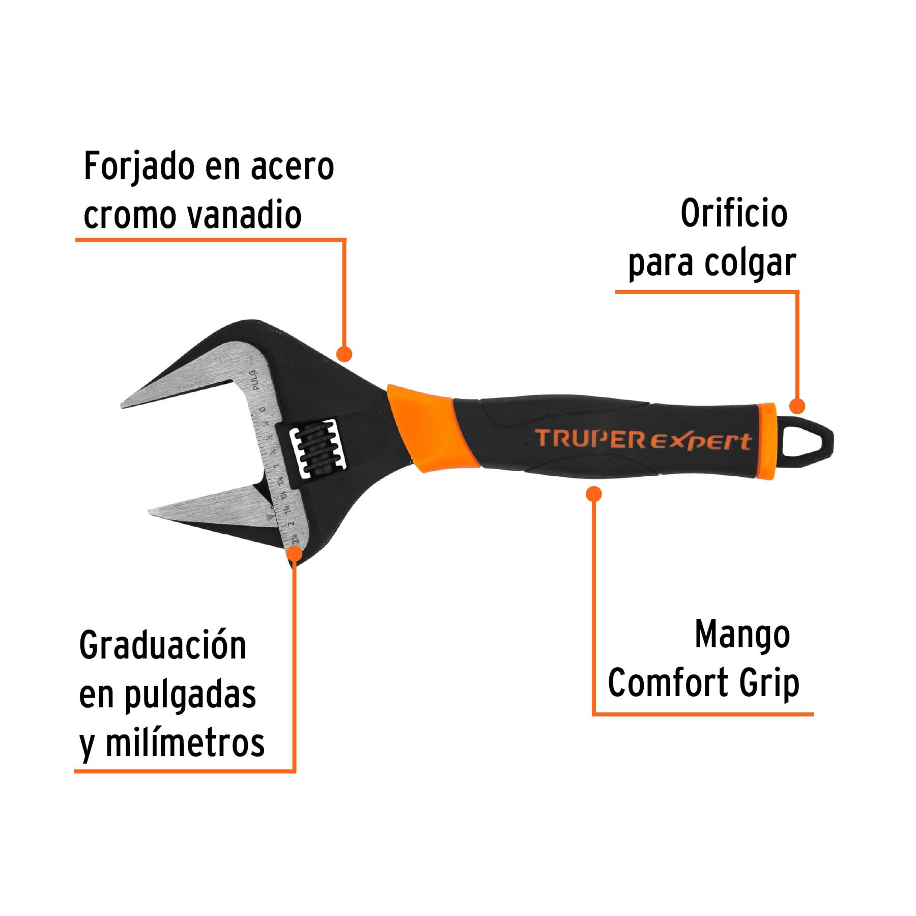 Llave ajustable boca ancha 12', Truper Expert