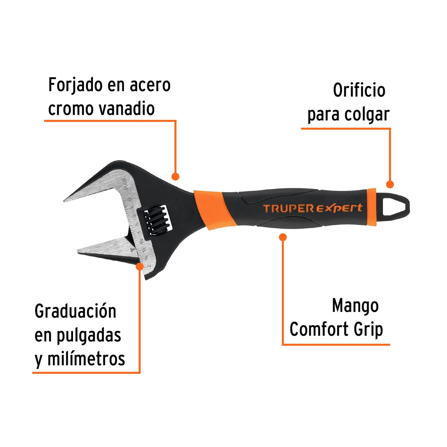 Llave ajustable boca ancha 10', Truper Expert