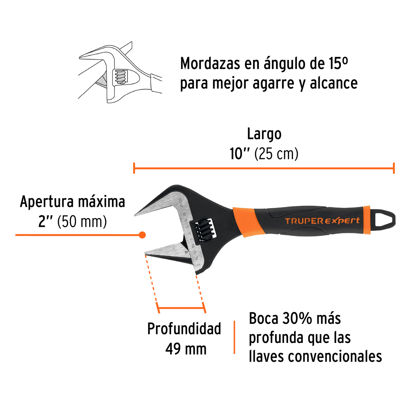 Llave ajustable boca ancha 10', Truper Expert