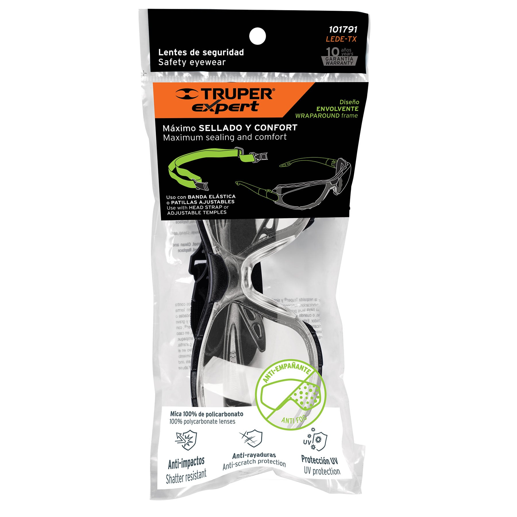 Lentes transp antiempaño c/marco de espuma y correa, Expert