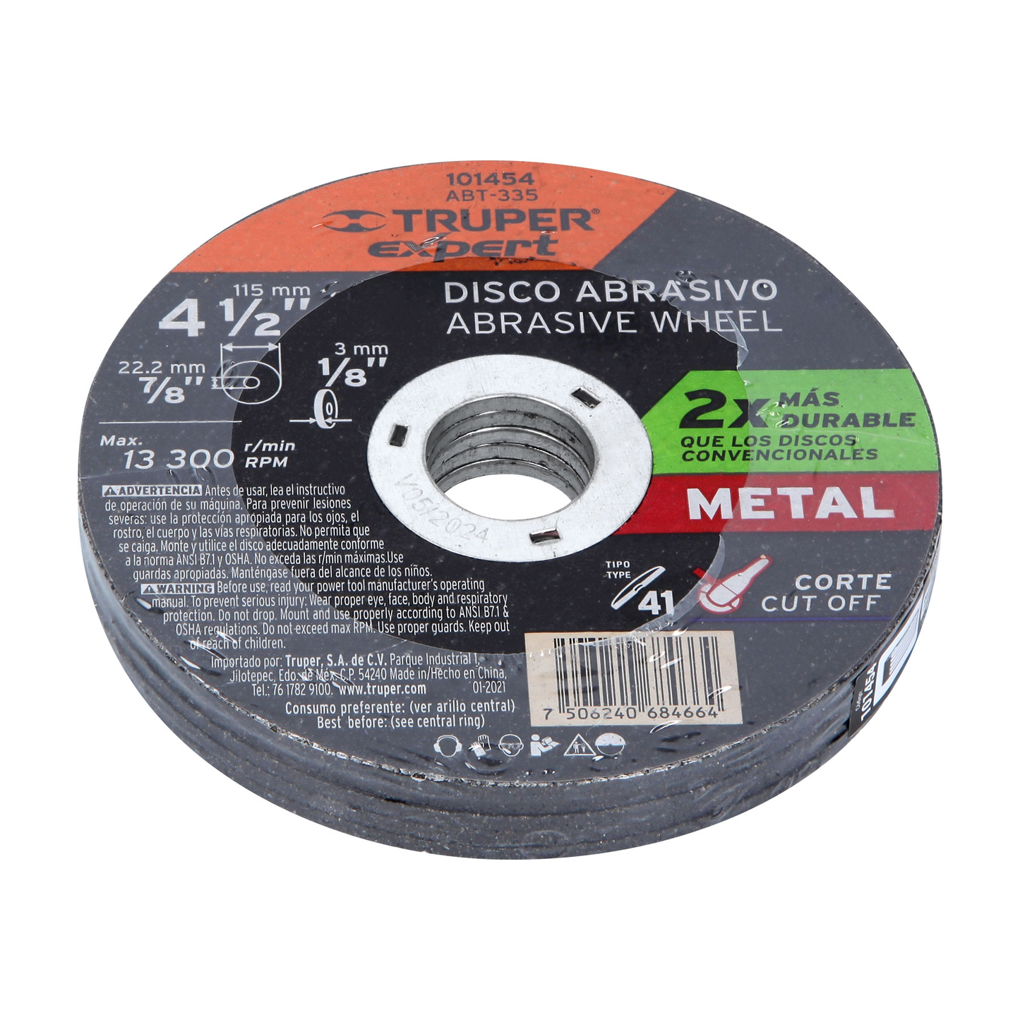 Disco para corte de metal 4-1/2' tipo 41, Truper Expert