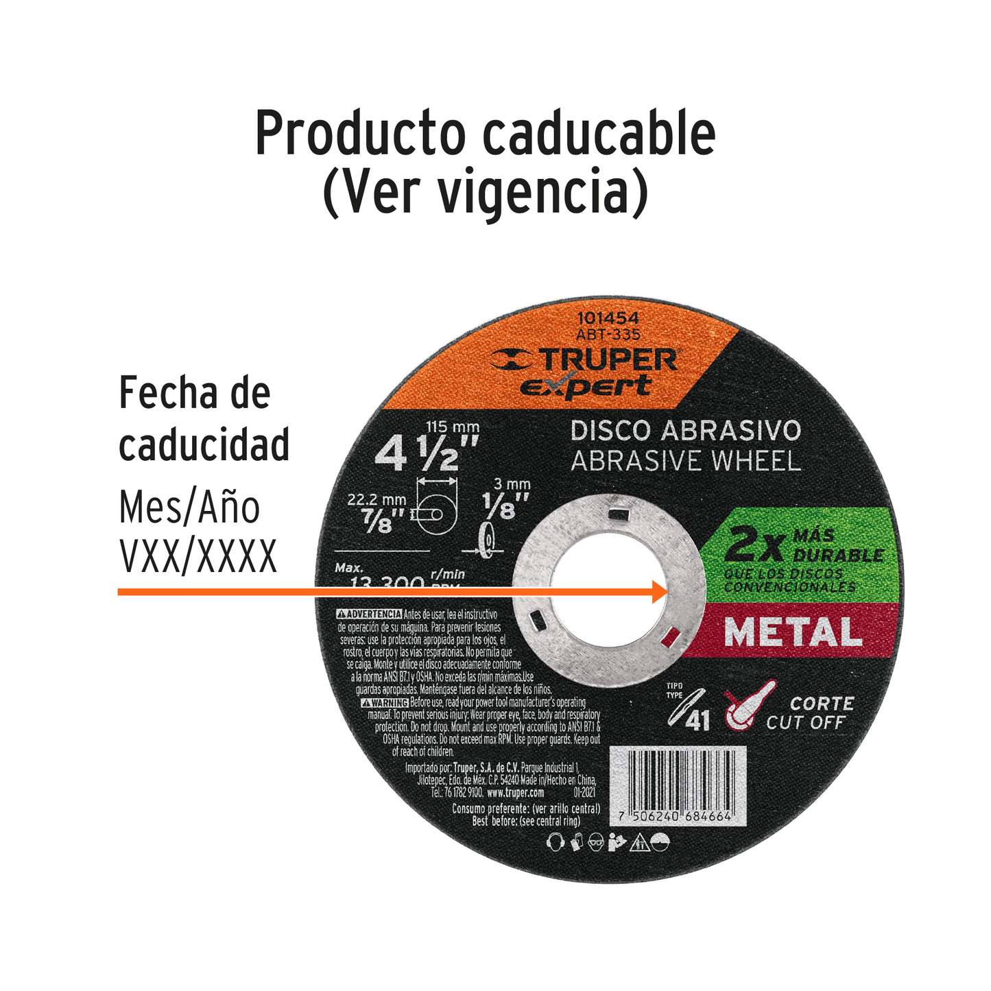 Disco para corte de metal 4-1/2' tipo 41, Truper Expert