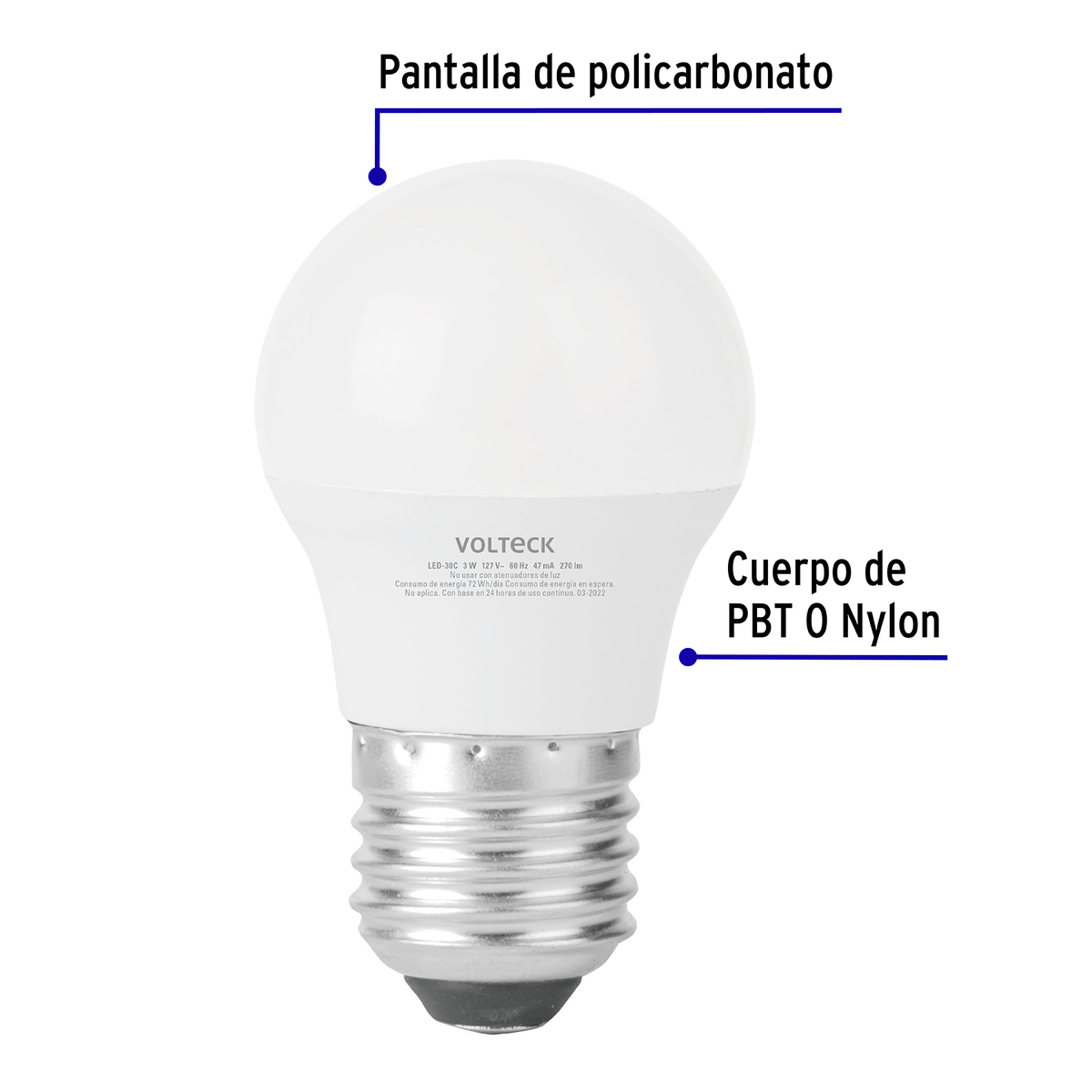 Lámpara de LED, A19, 3 W, luz cálida, Volteck