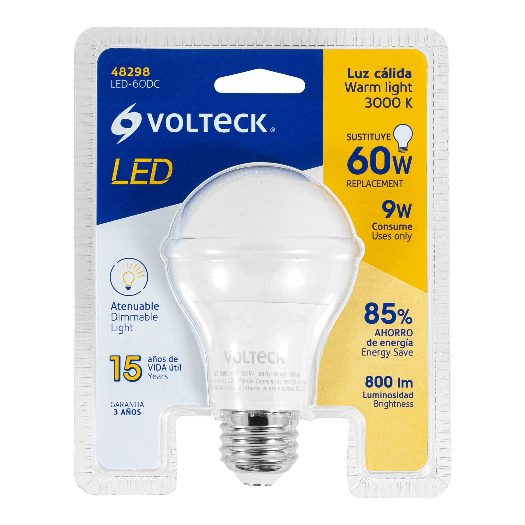 Lámpara de LED atenuable tipo bulbo 9 W, luz cálida