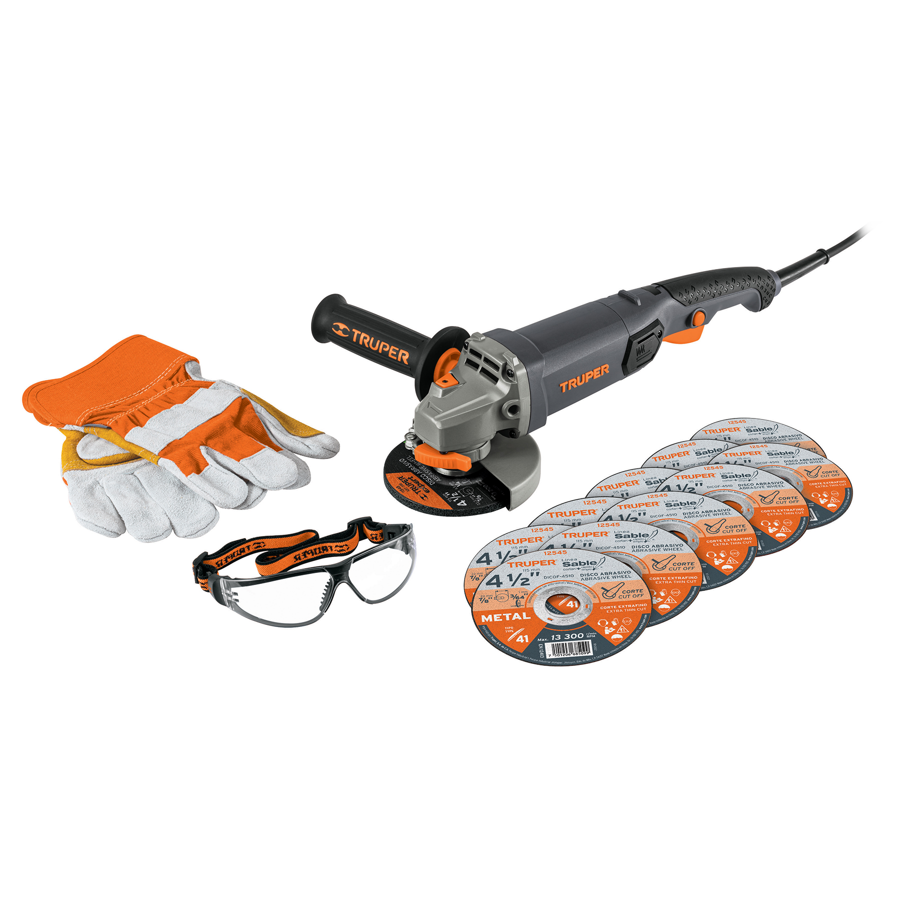 ESMERILADORA IND 4-1/2' 950W c/discos, lentes y guantes