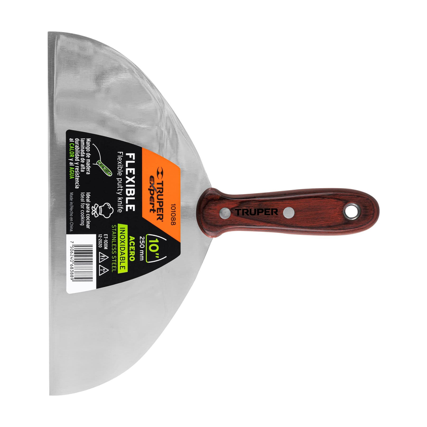 Espátula 10', acero inoxidable, mango madera, Truper Expert