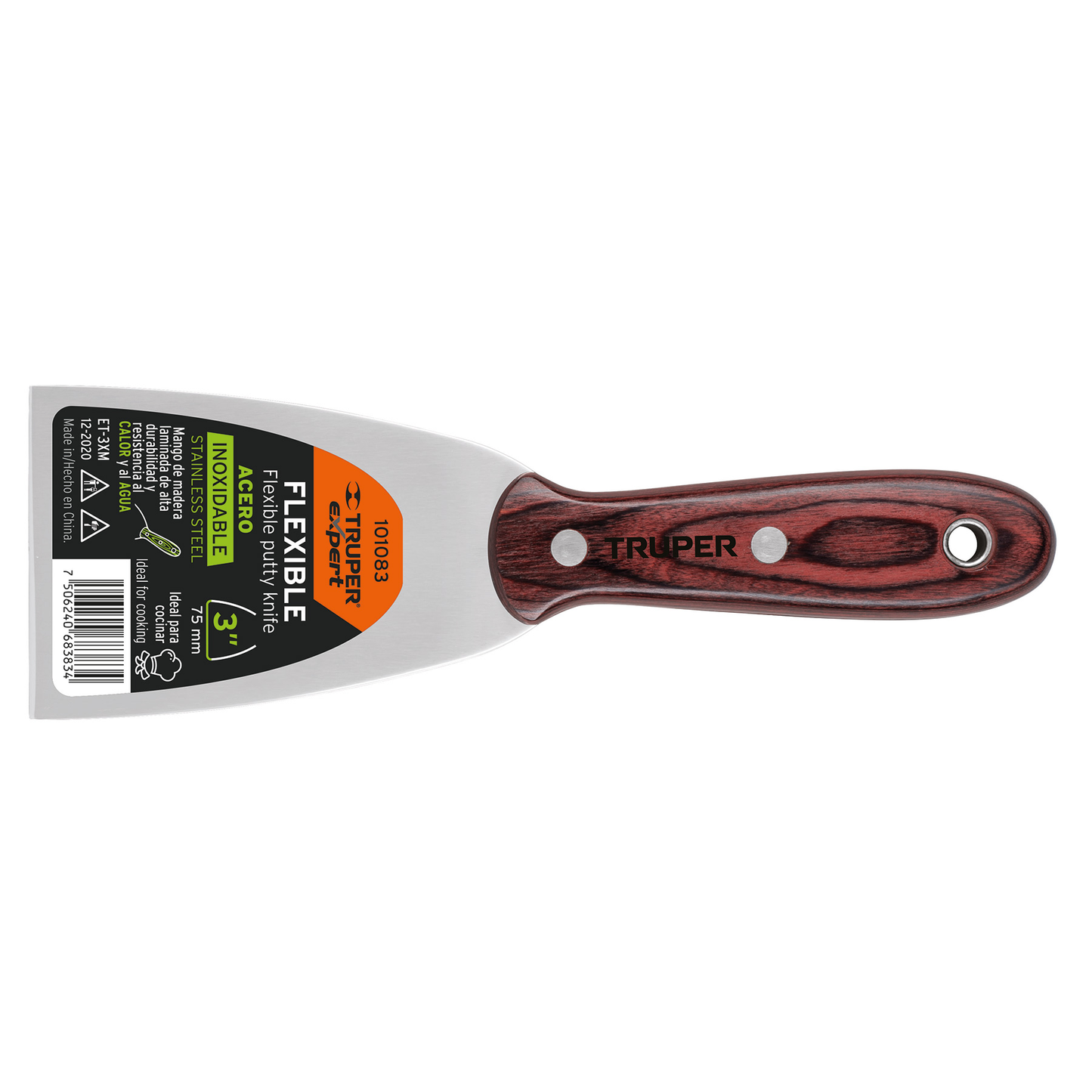 Espátula 3', acero inoxidable, mango madera, Truper Expert