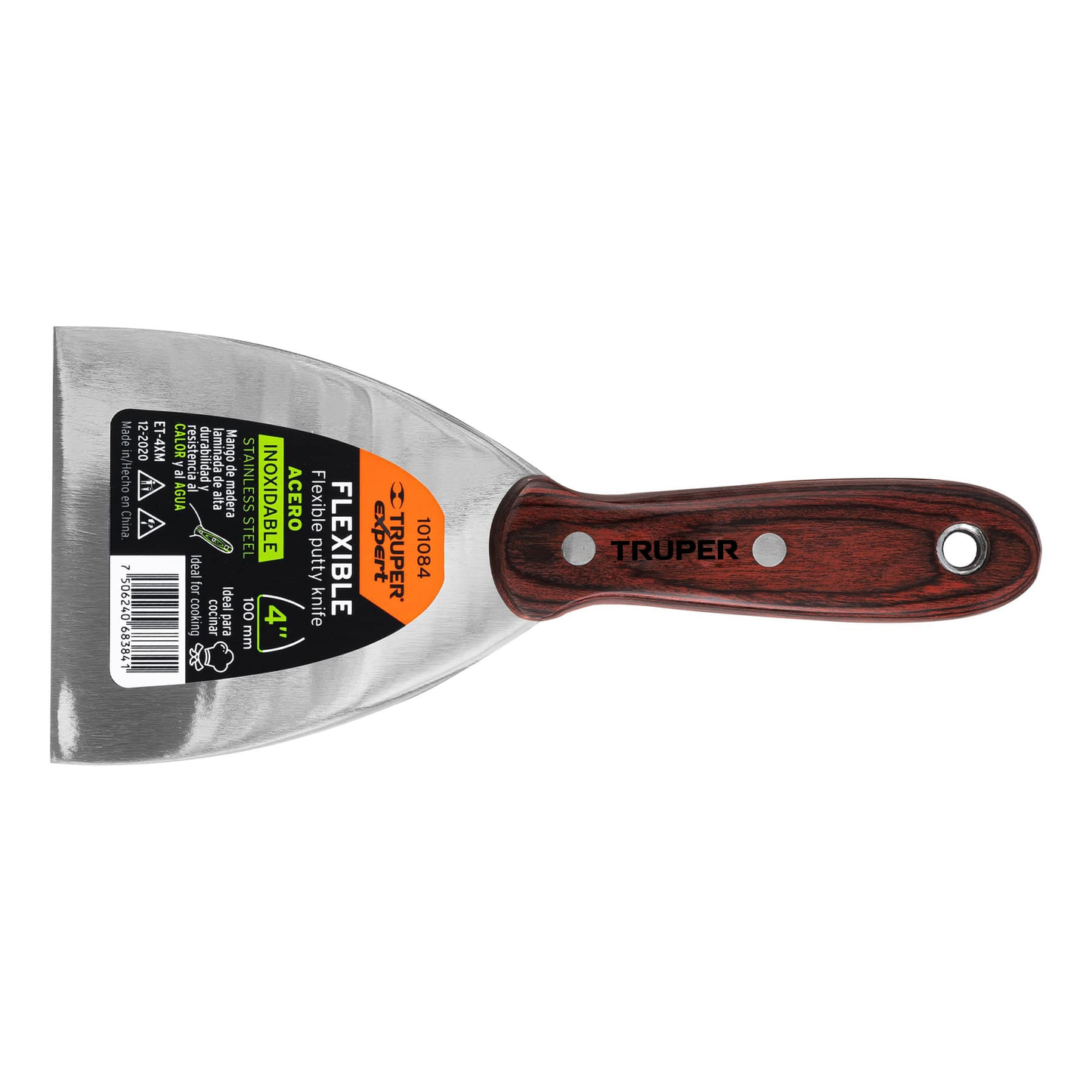 Espátula 4', acero inoxidable, mango madera, Truper Expert