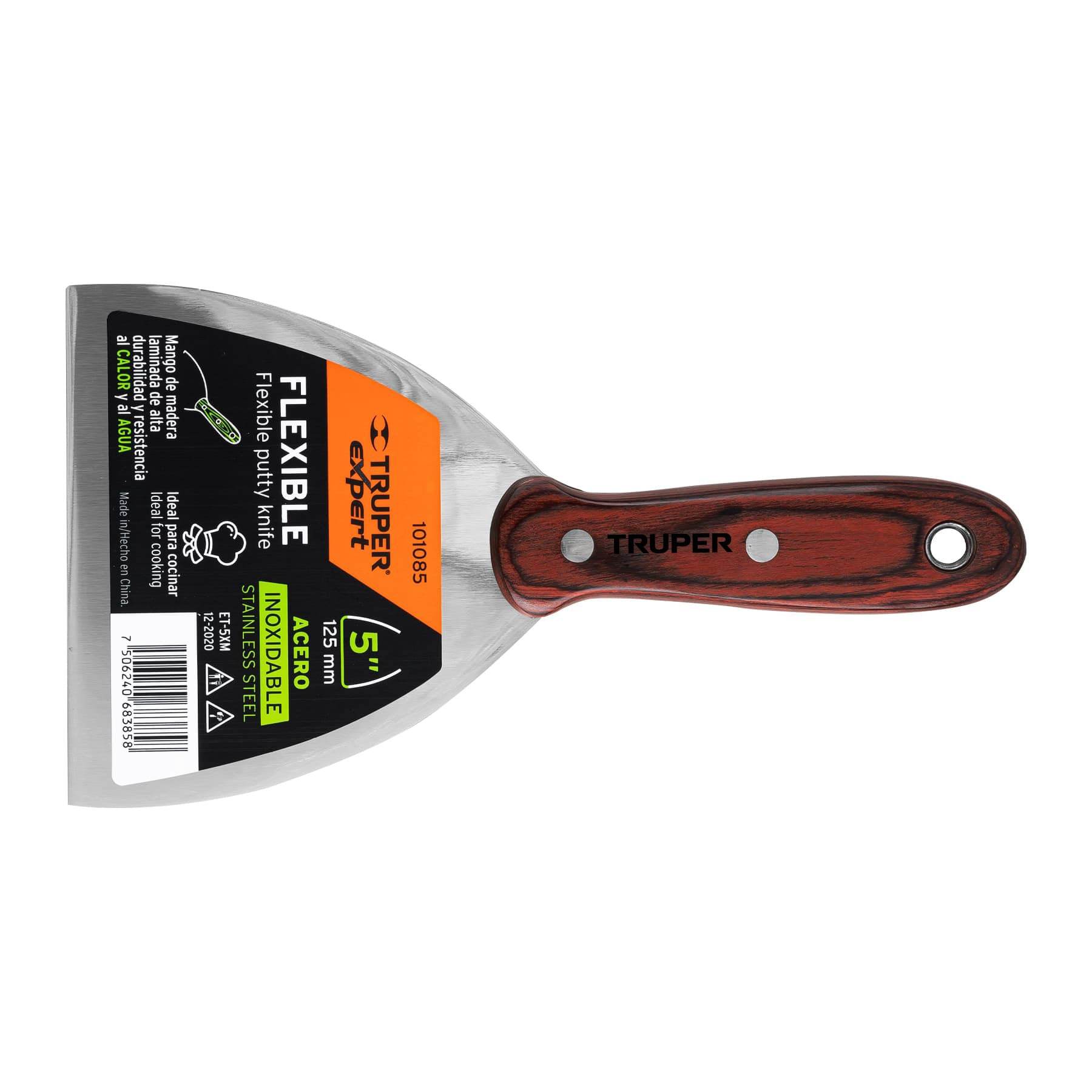 Espátula 5', acero inoxidable, mango madera, Truper Expert