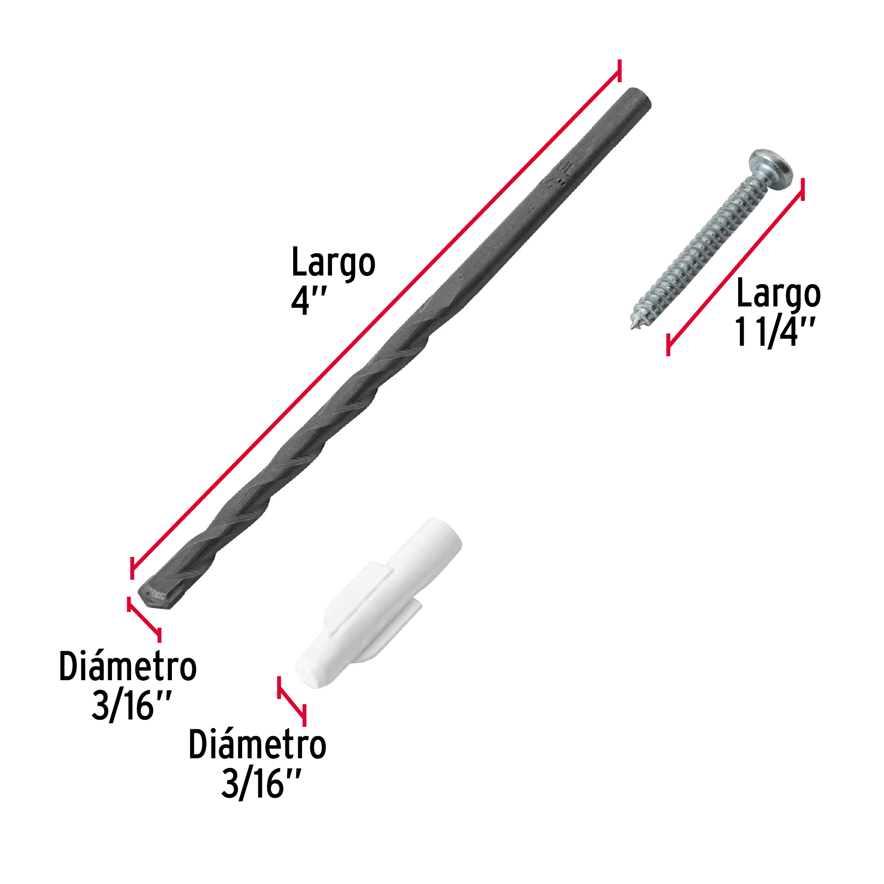 Kit de 20 taquetes 3/16' con pijas #6