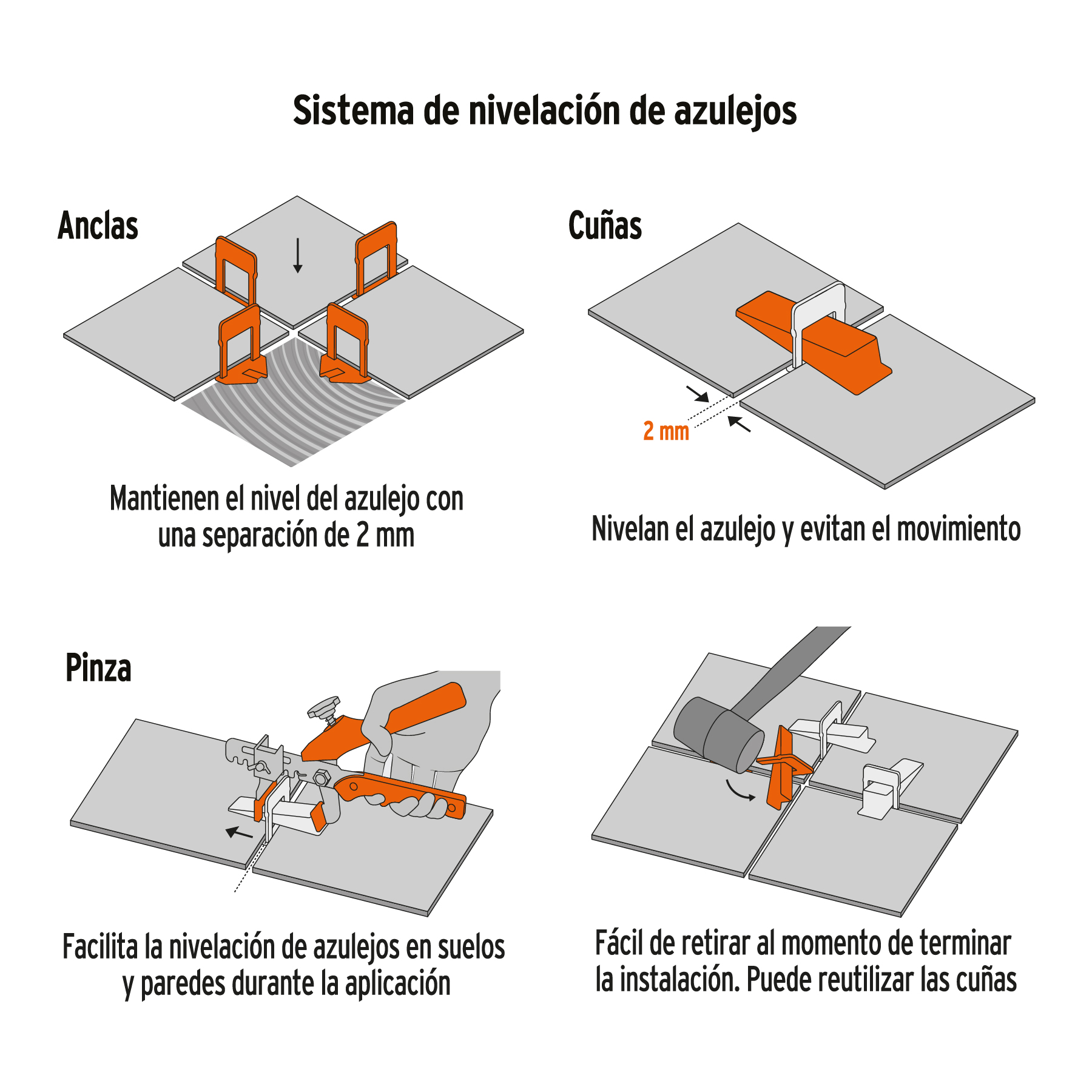 Kit con 3 piezas de nivelación para azulejos, Truper