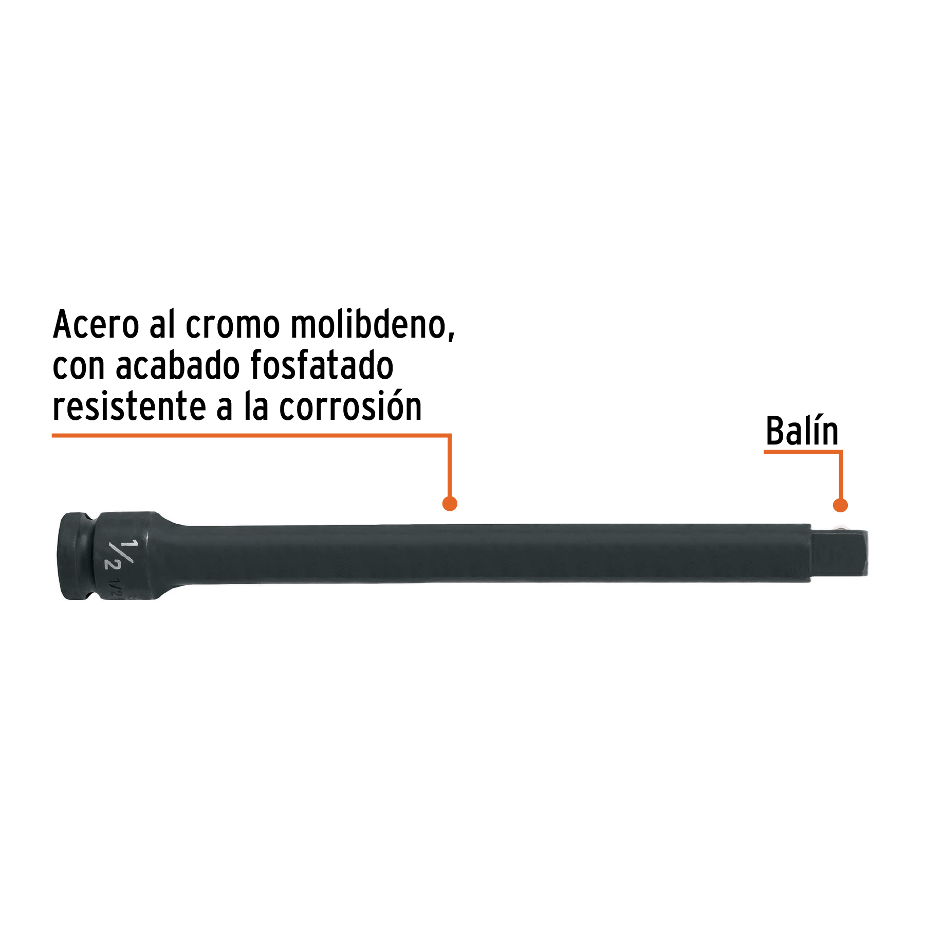 Extensión cuadro 1/2' de impacto, largo 9', Truper