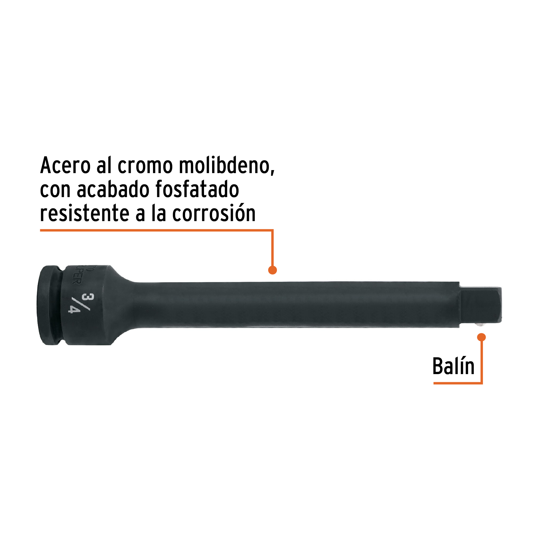 Extensión cuadro 3/4' de impacto, largo 10', Truper