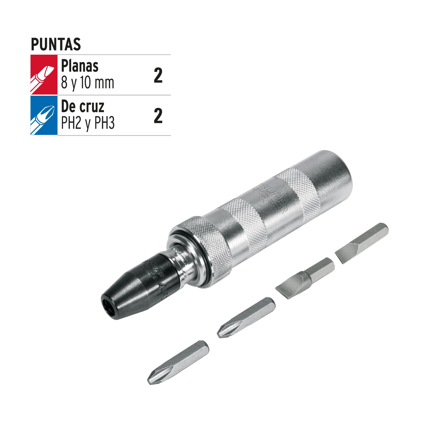 Juego de desarmador de impacto y 4 puntas 3/8' S2, Expert