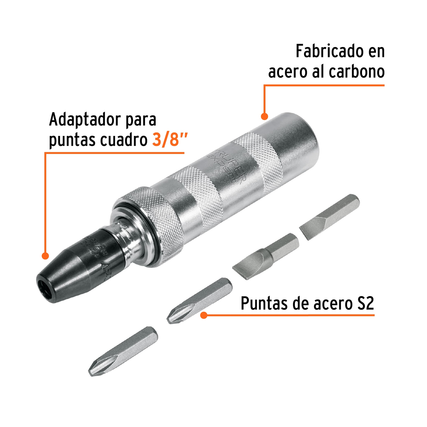 Juego de desarmador de impacto y 4 puntas 3/8' S2, Expert