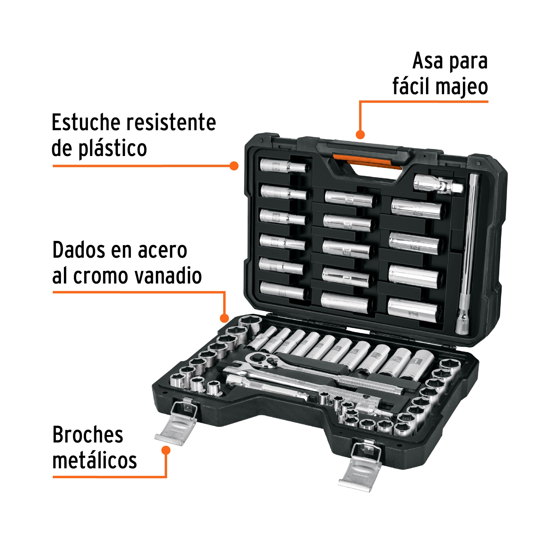 Juego de 56 herramientas cuadro 1/2' std y mm para mecánico