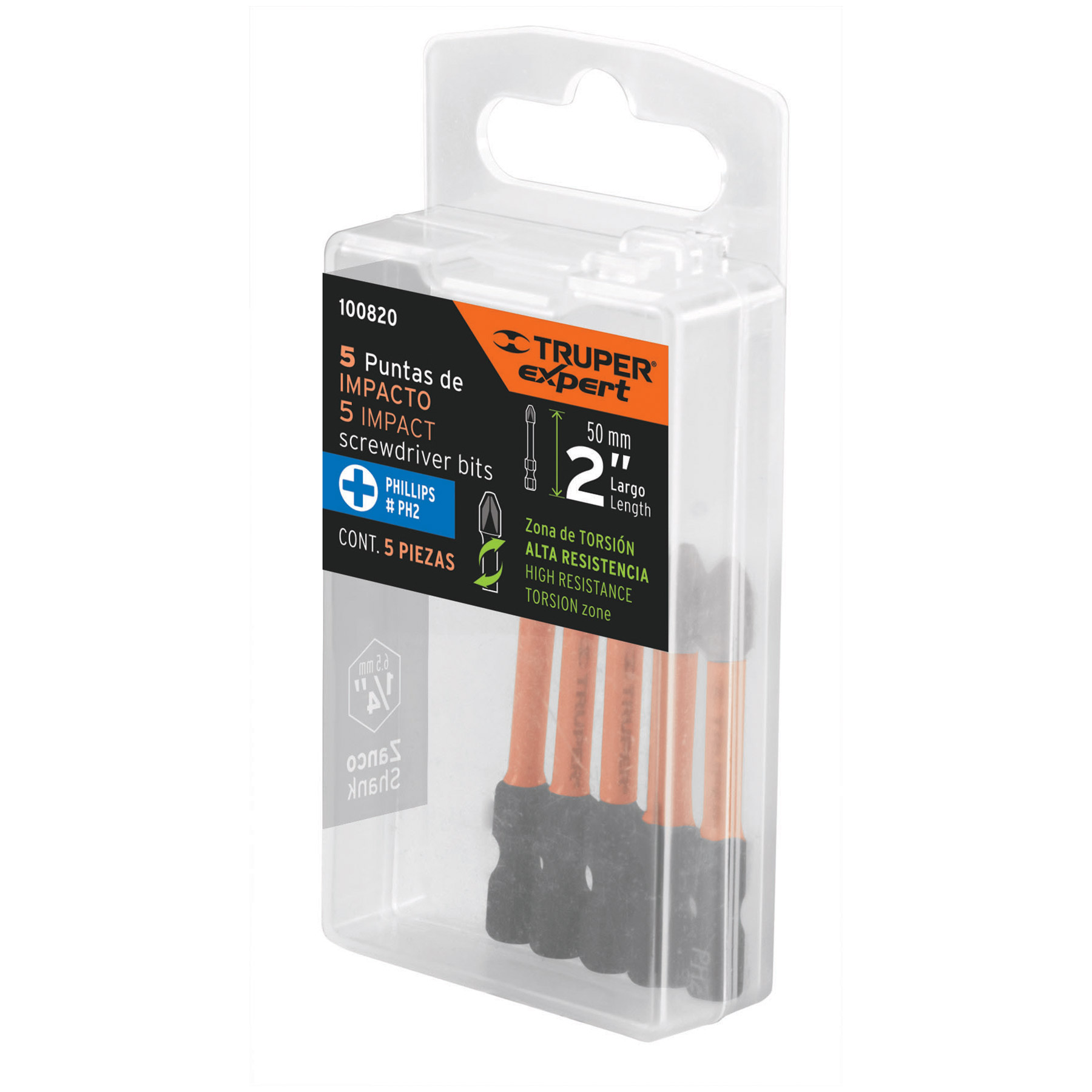 JUEGO DE 5 PUNTAS DE IMPACTO Phillips PH2 x 2',Truper Expert