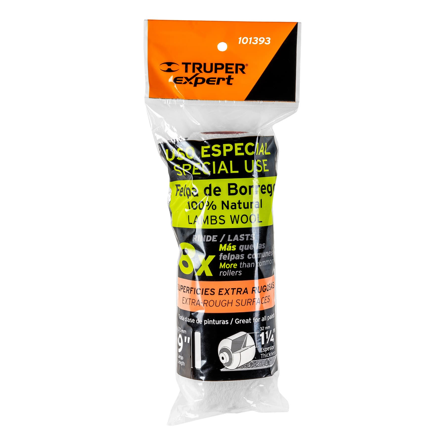 Felpa para rodillo para pintar 9 x 1-1/4, Truper Expert