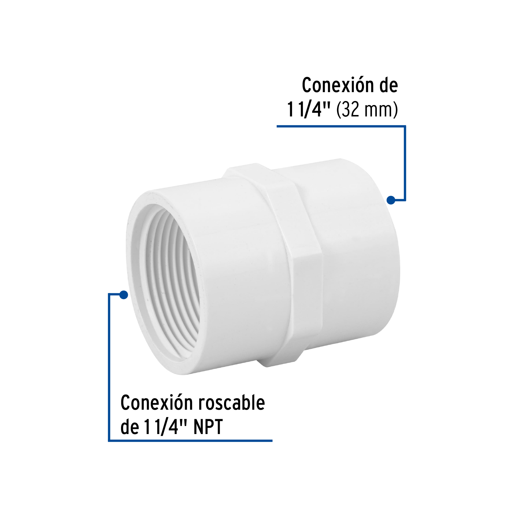 Adaptador hembra de PVC, 1-1/4"