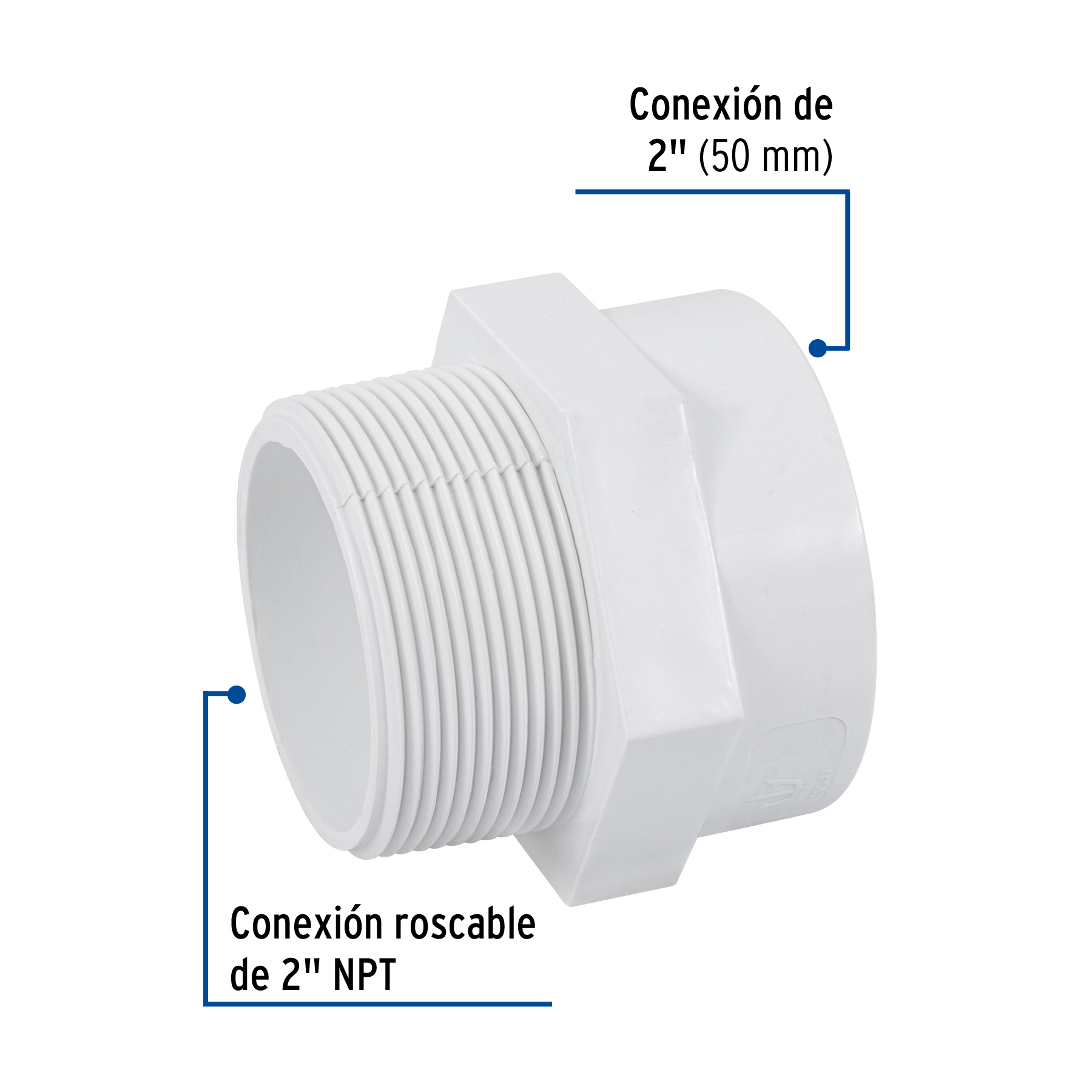 Adaptador macho de PVC, 2"