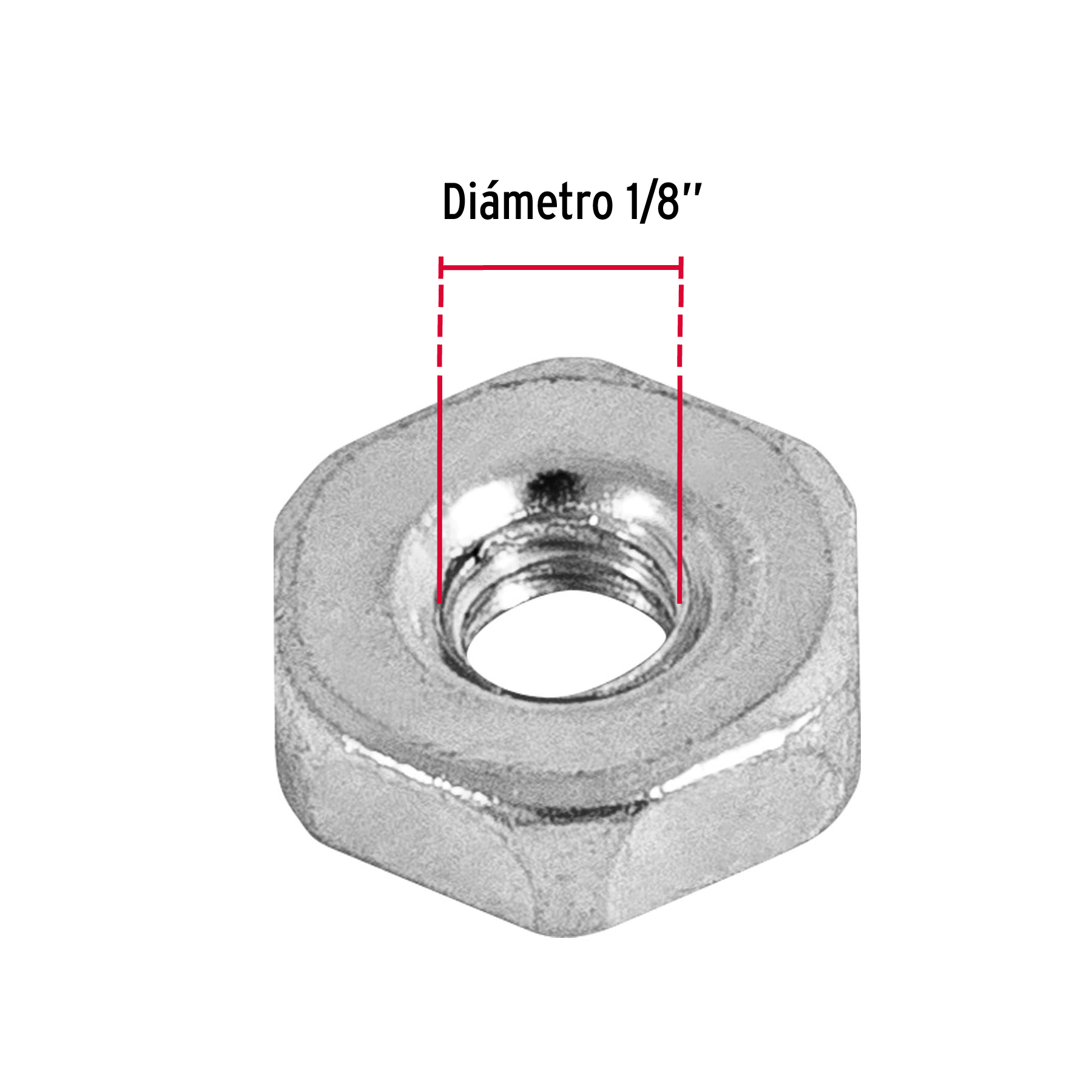 Tuerca de acero hexagonal de 1/8" tipo sakamura, 1,000 pzas