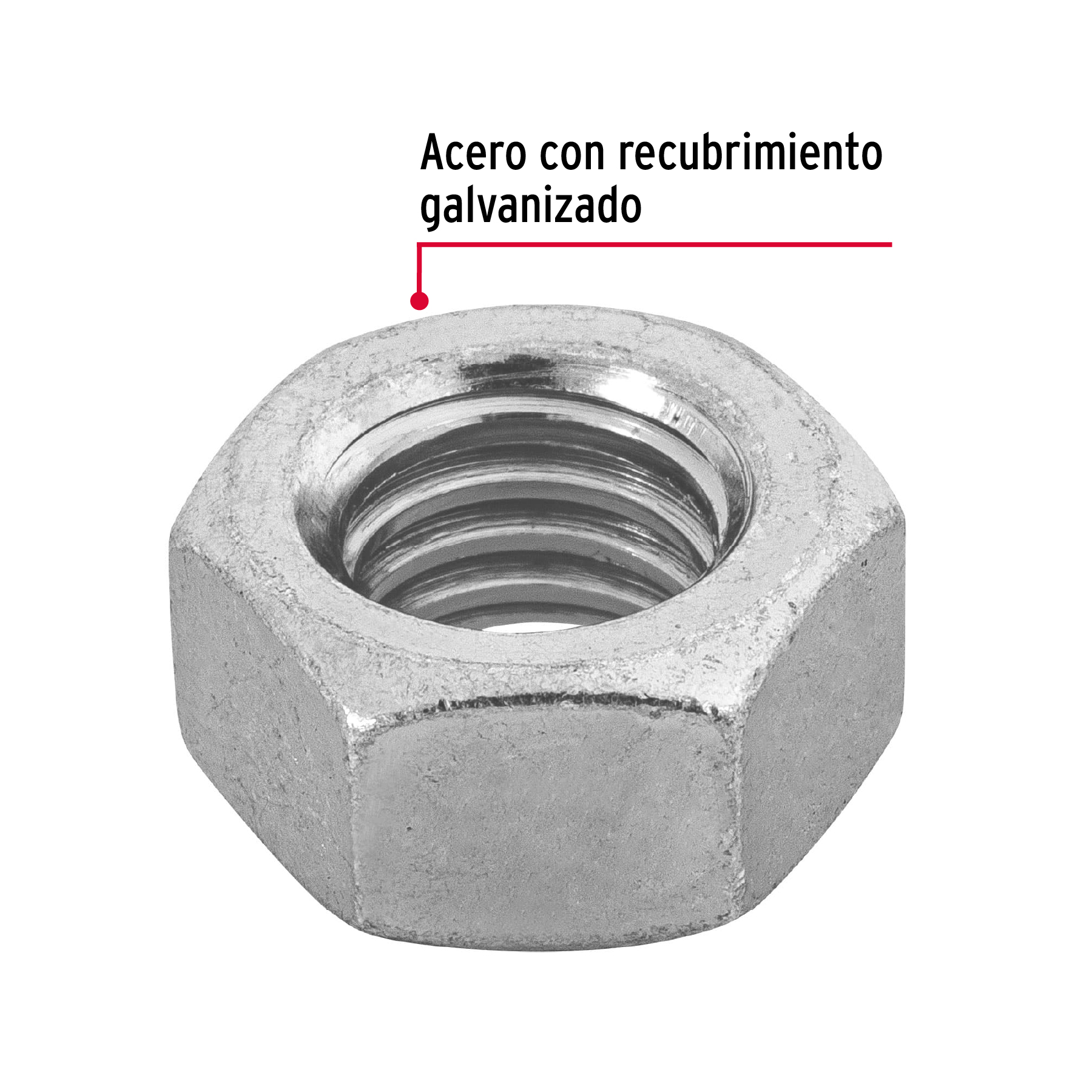 Tuerca de acero galvanizado hexagonal de 7/16", 60 pzas
