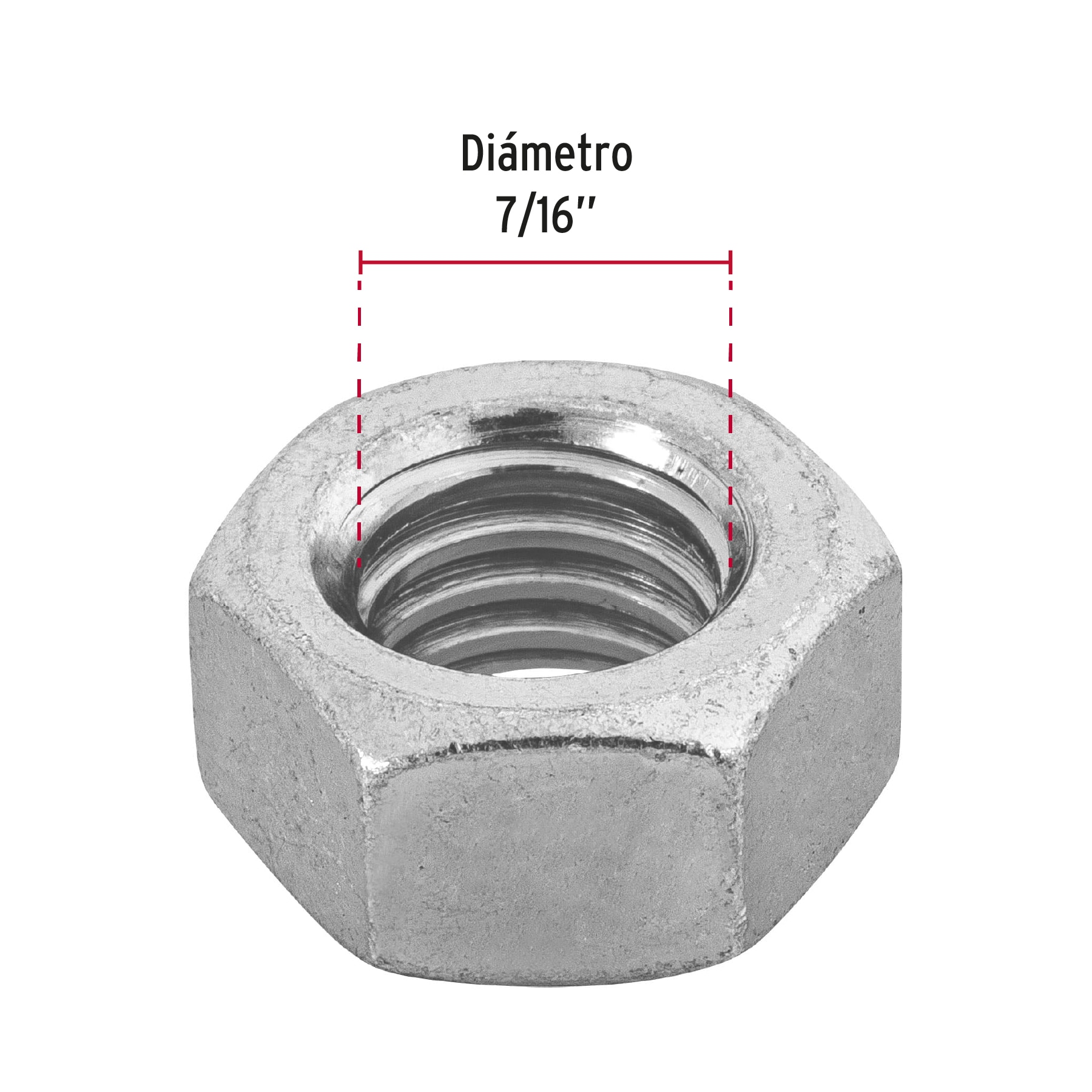 Tuerca de acero galvanizado hexagonal de 7/16", 60 pzas