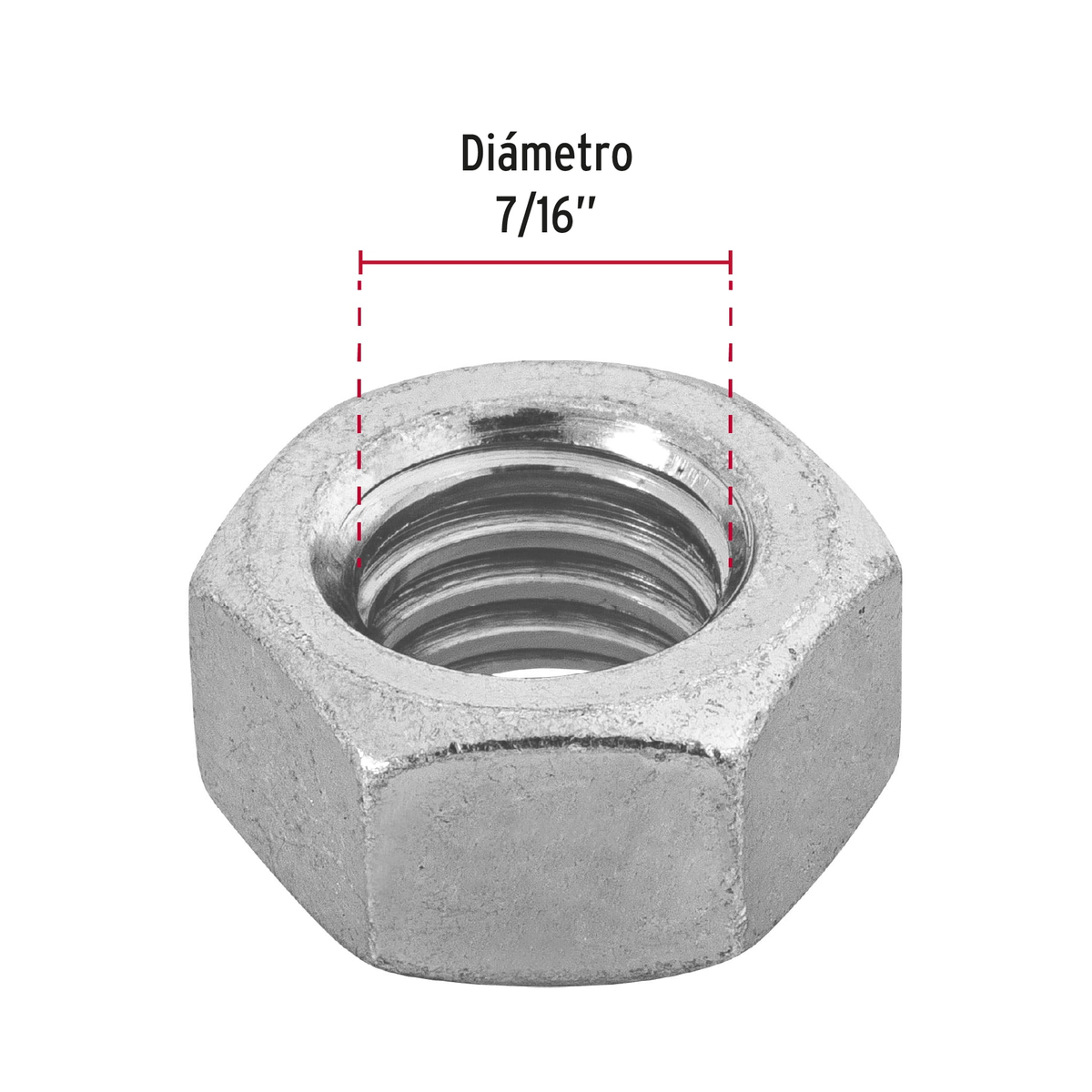 Tuerca de acero galvanizado hexagonal de 7/16", 60 pzas