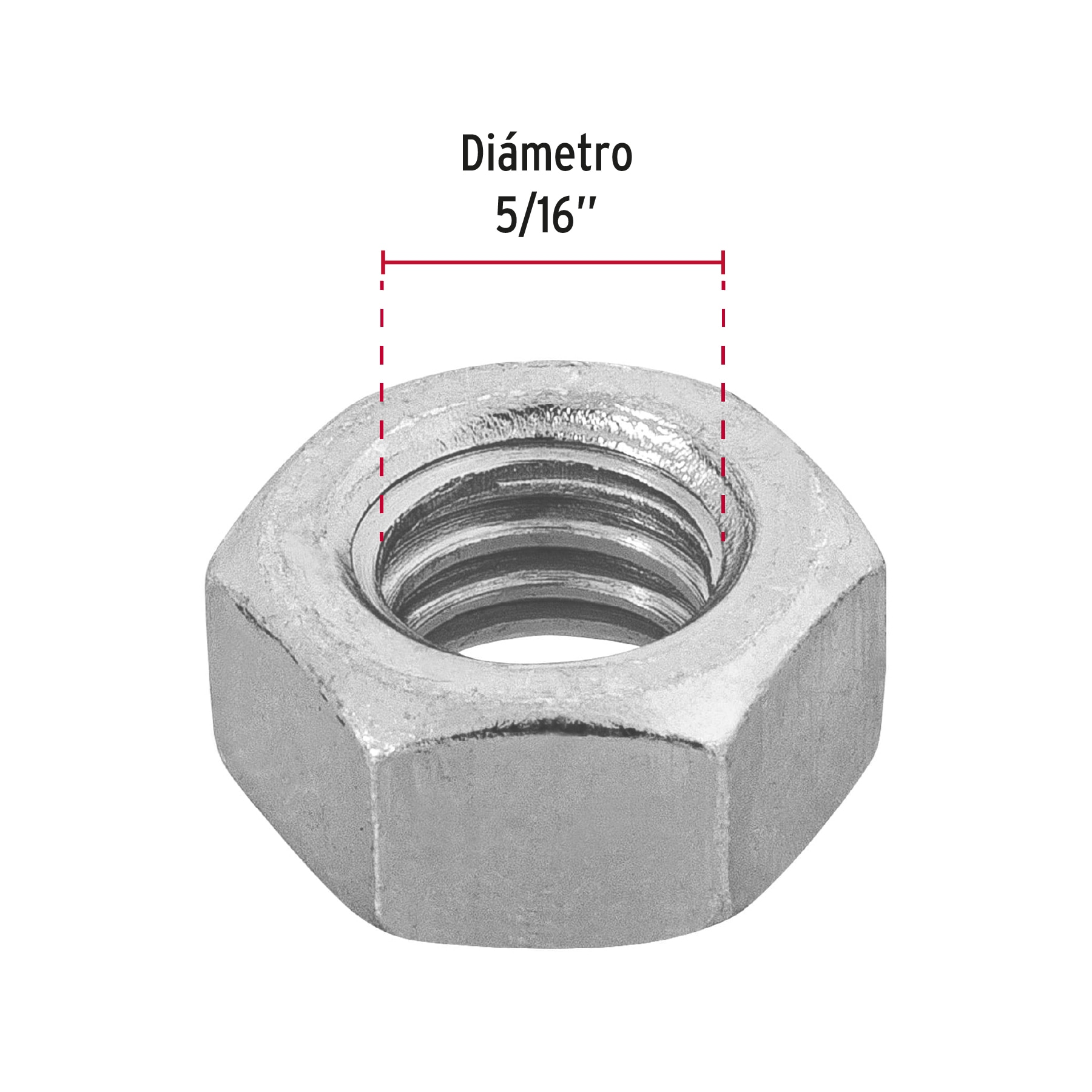 Tuerca de acero galvanizado hexagonal de 5/16", 150 pzas