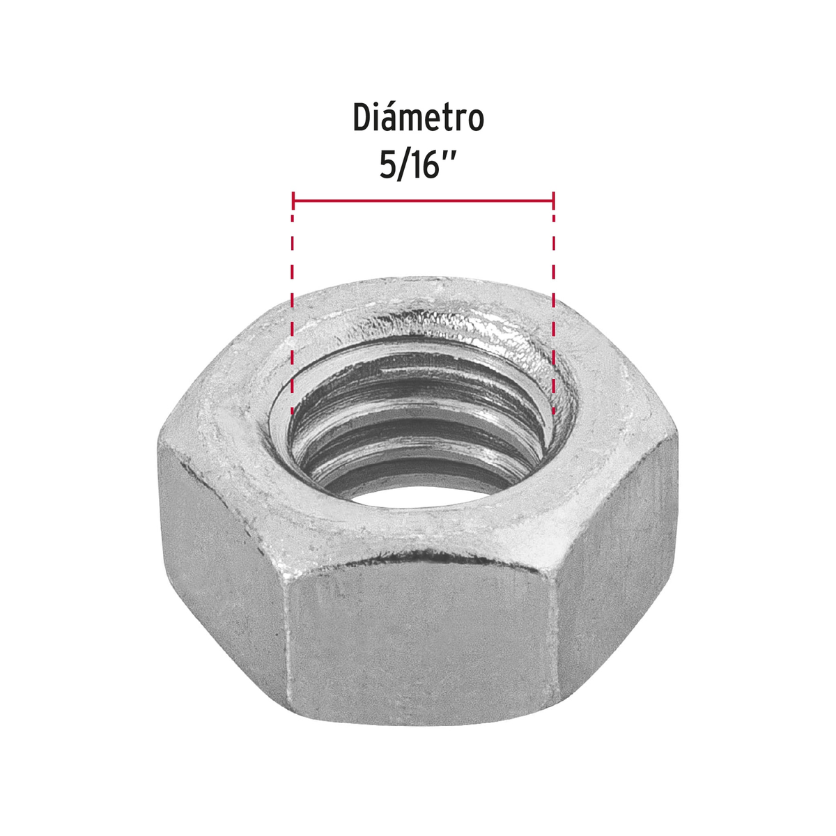 Tuerca de acero galvanizado hexagonal de 5/16", 150 pzas