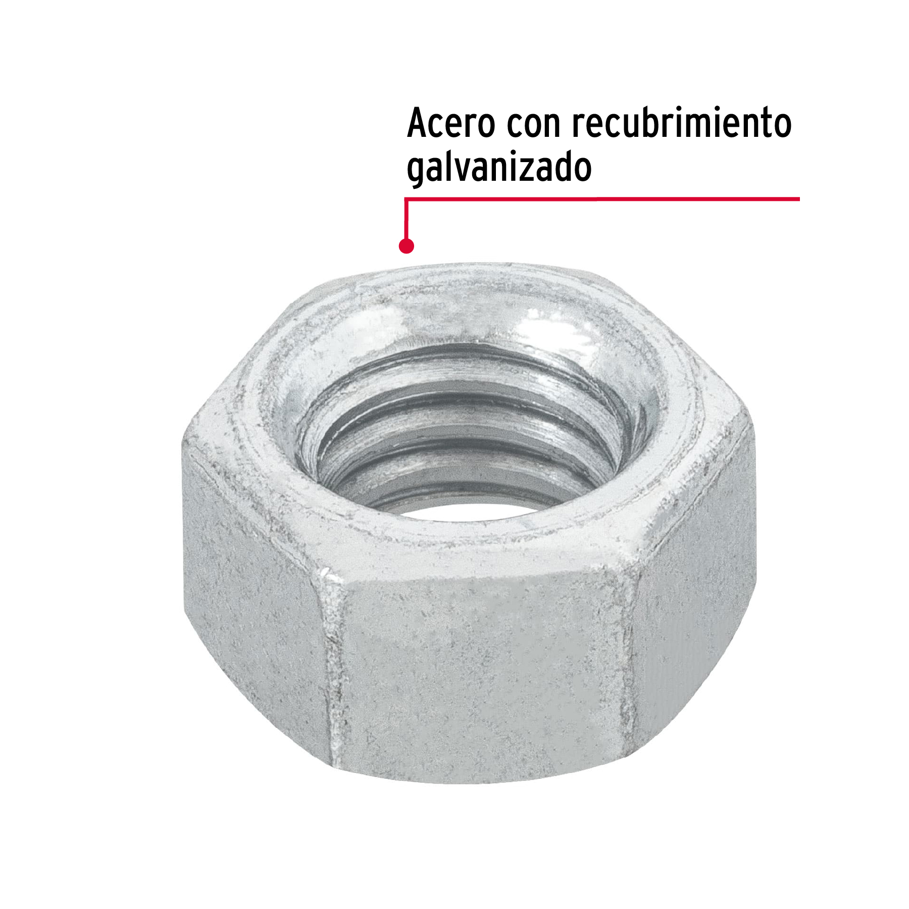 Tuerca de acero galvanizado hexagonal de 3/8", 100 pzas