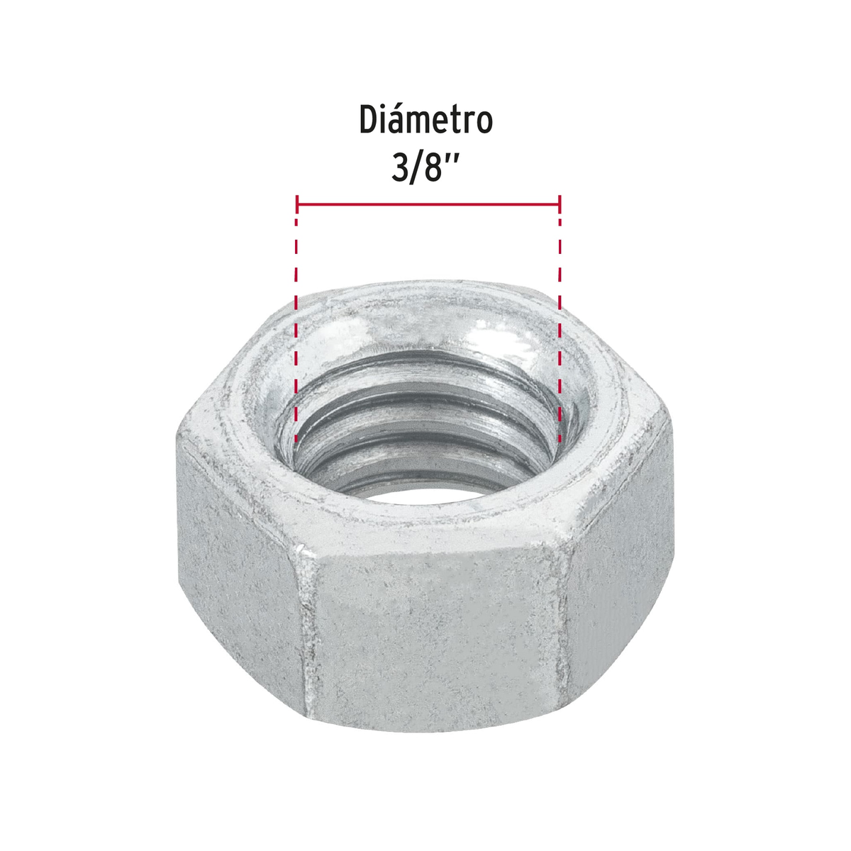 Tuerca de acero galvanizado hexagonal de 3/8", 100 pzas