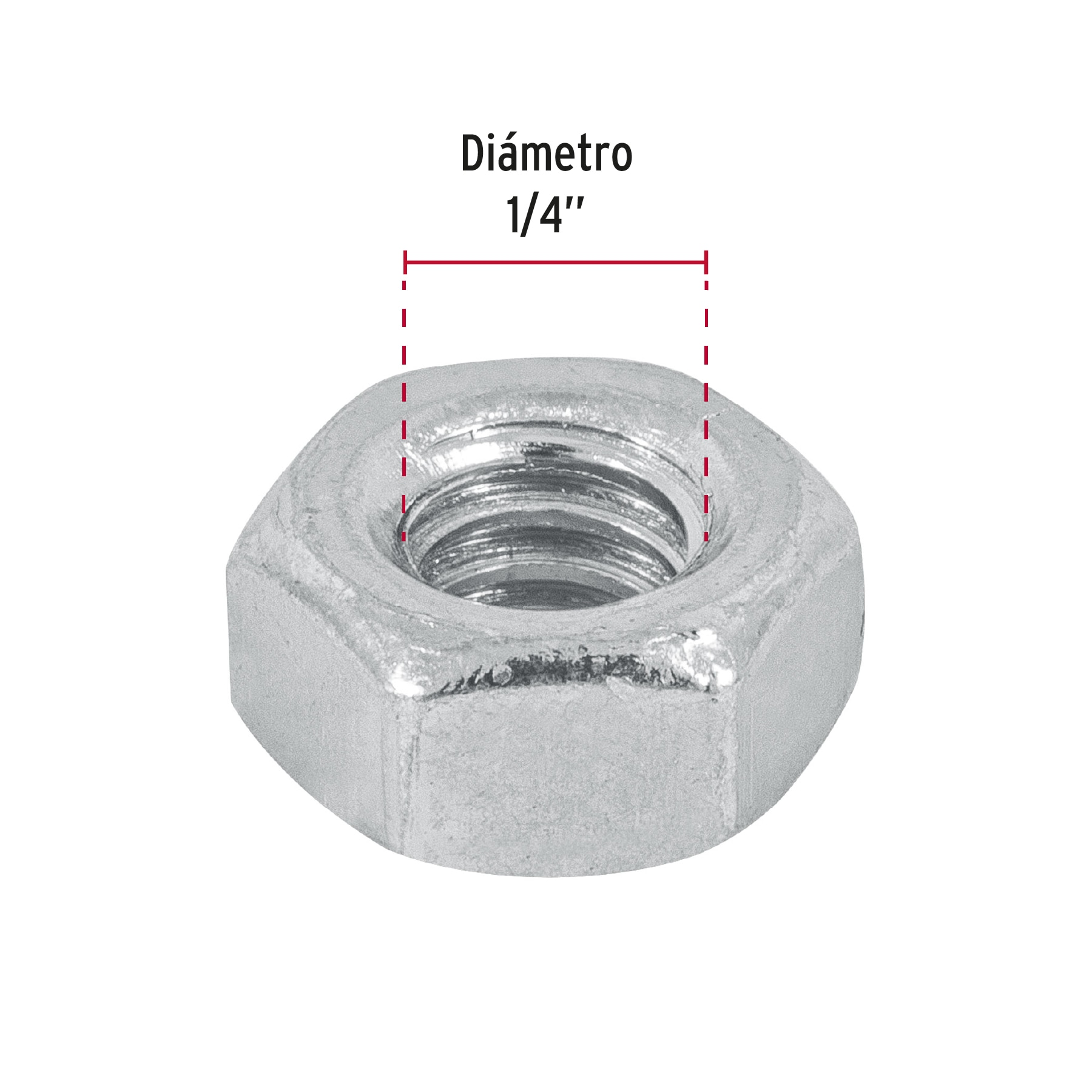 Tuerca de acero galvanizado hexagonal de 1/4", 250 pzas