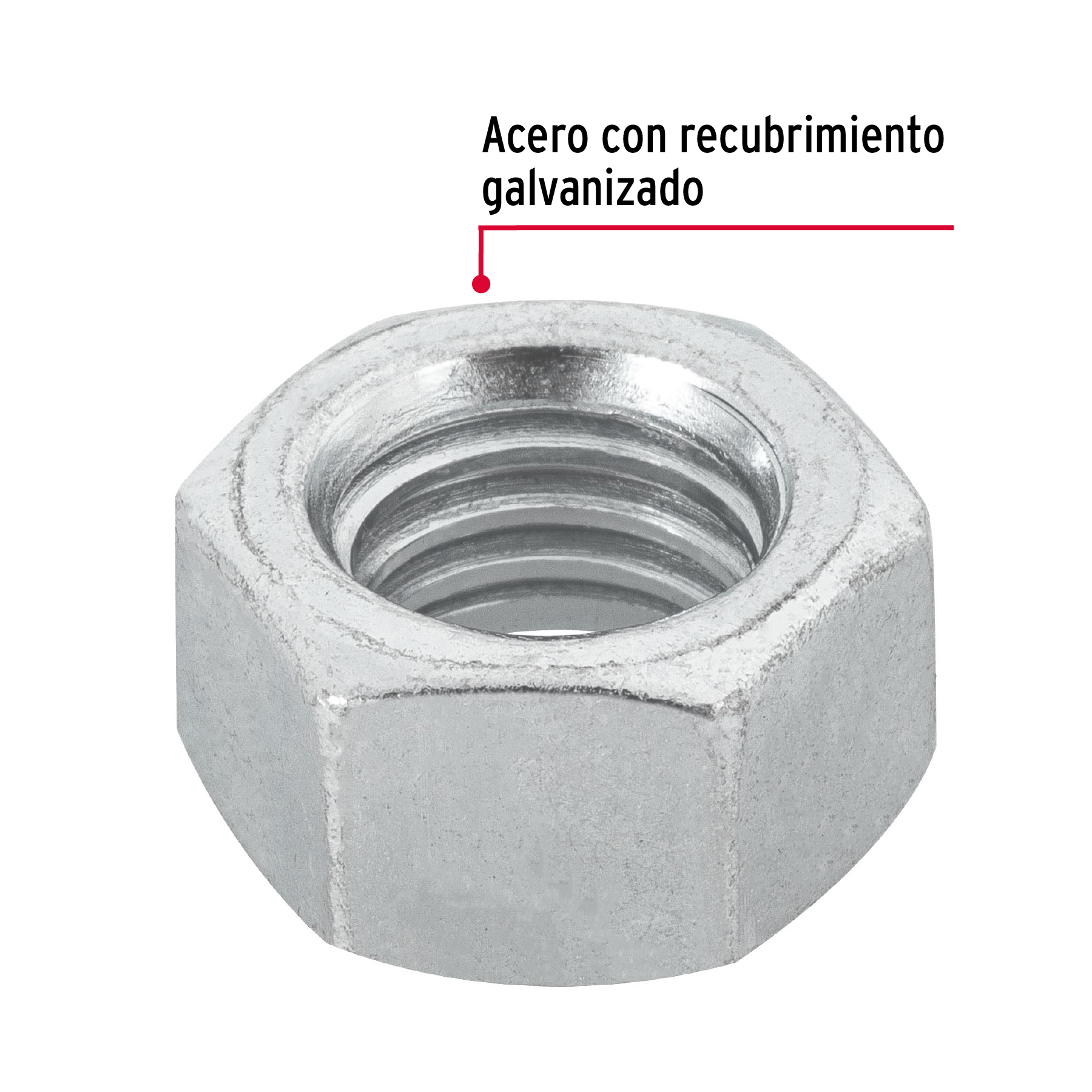 Tuerca de acero galvanizado hexagonal de 1/2", 50 pzas