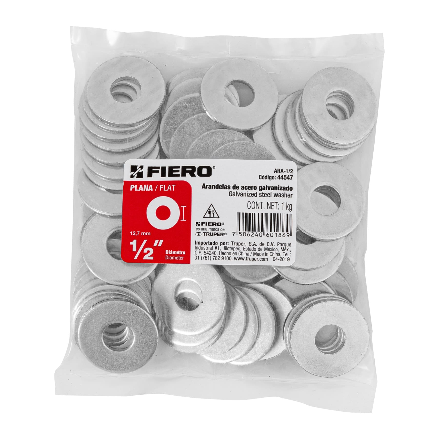 Arandela de acero galvanizado de 1/2", bolsa de 1 kg