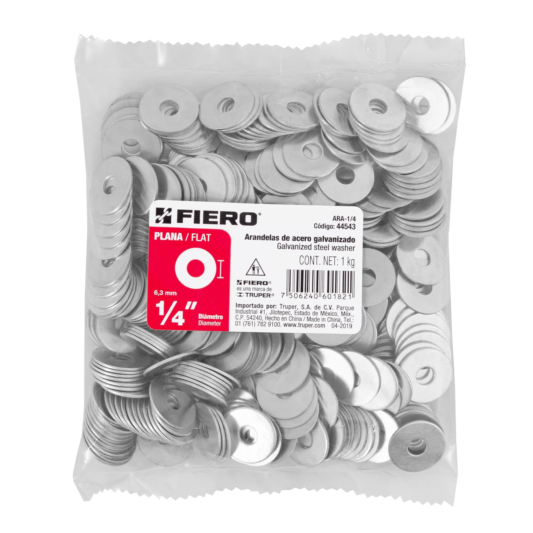 Arandela de acero galvanizado de 1/4", bolsa de 1 kg