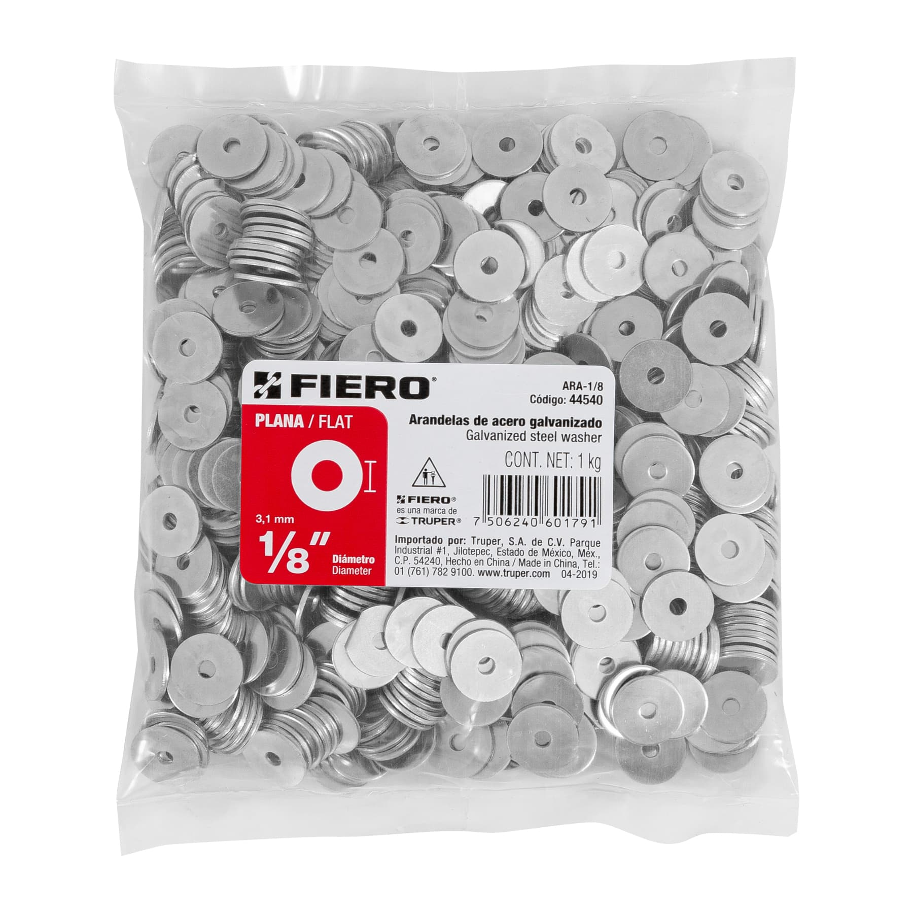 Arandela de acero galvanizado de 1/8", bolsa de 1 kg