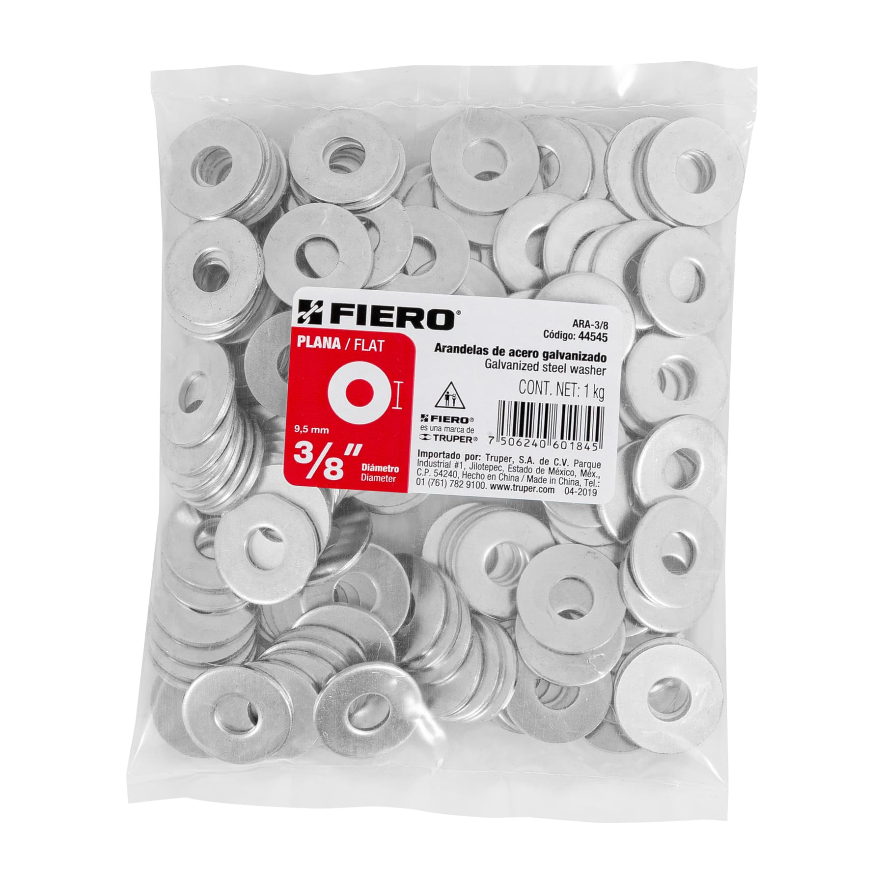 Arandela de acero galvanizado de 3/8", bolsa de 1 kg