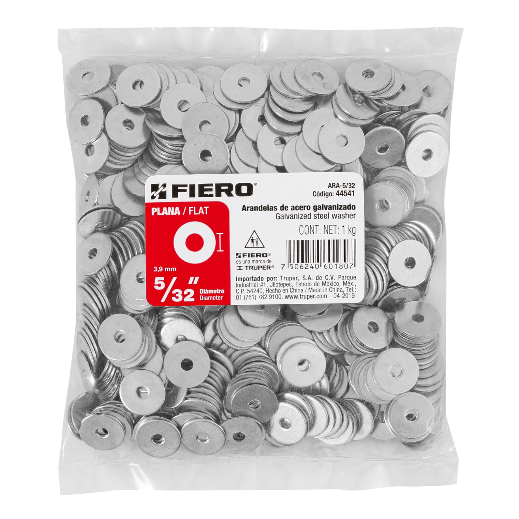Arandela de acero galvanizado de 5/32", bolsa de 1 kg