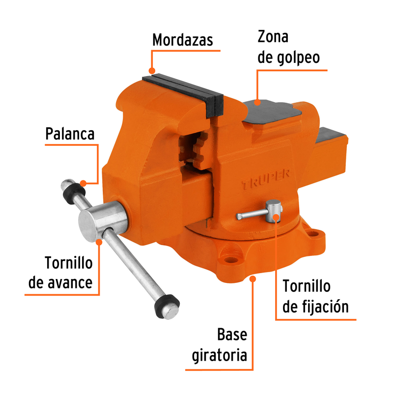 Tornillos de banco uso industrial, hierro nodular, 4"