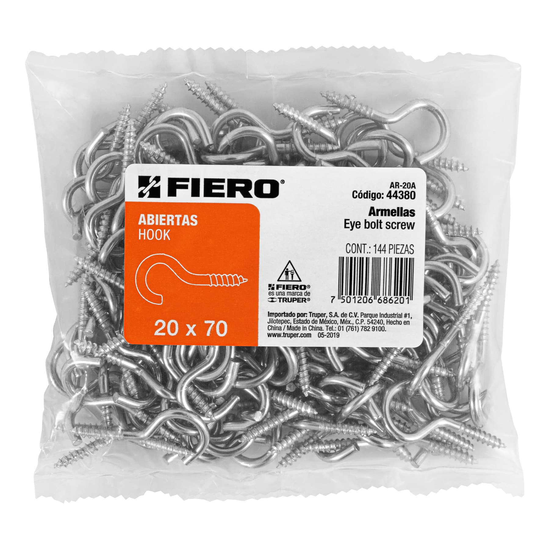 Armella 20 x 70, abierta, caja con 144 pzas