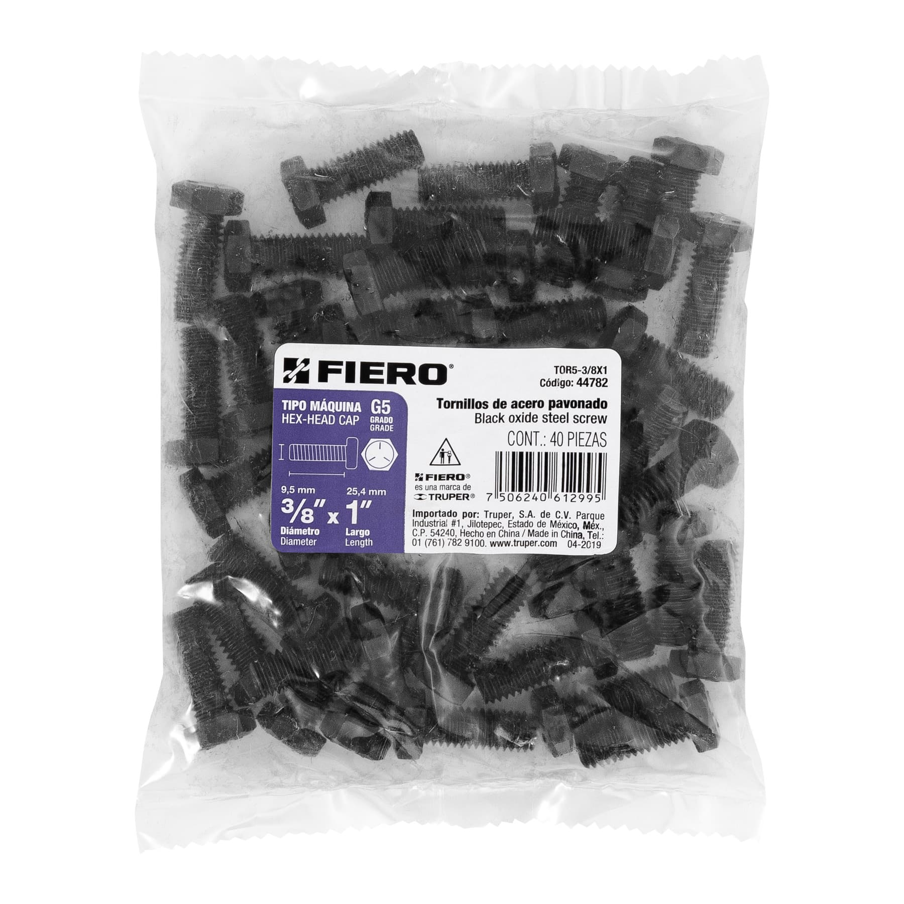 Tornillo Grado 5, 3/8 X 1", 40 piezas